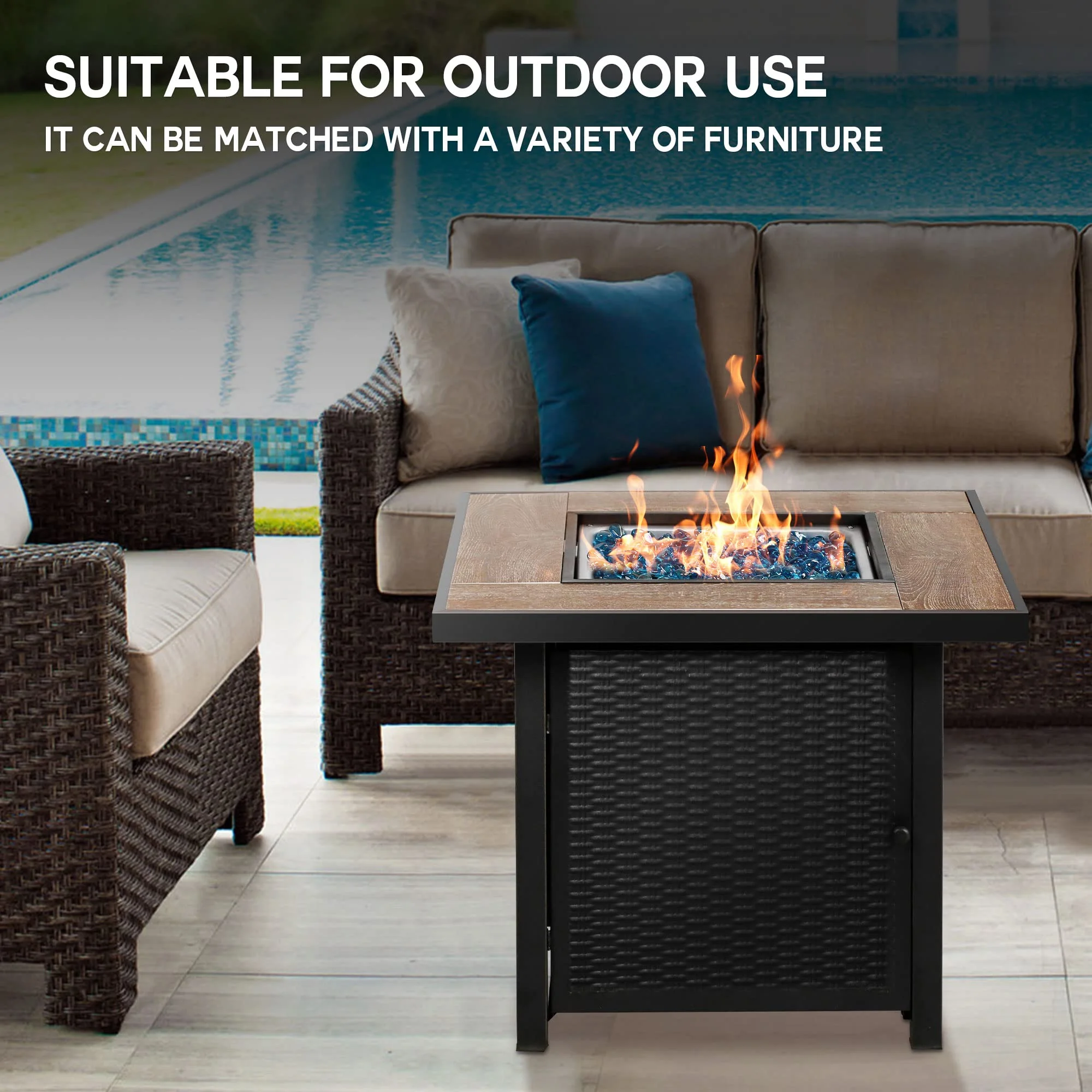 Propane Gas Fire Pit Table with Lid for Outside Backyard, Patio 50000 BTU 30 inch(Black-30'') - Image 4