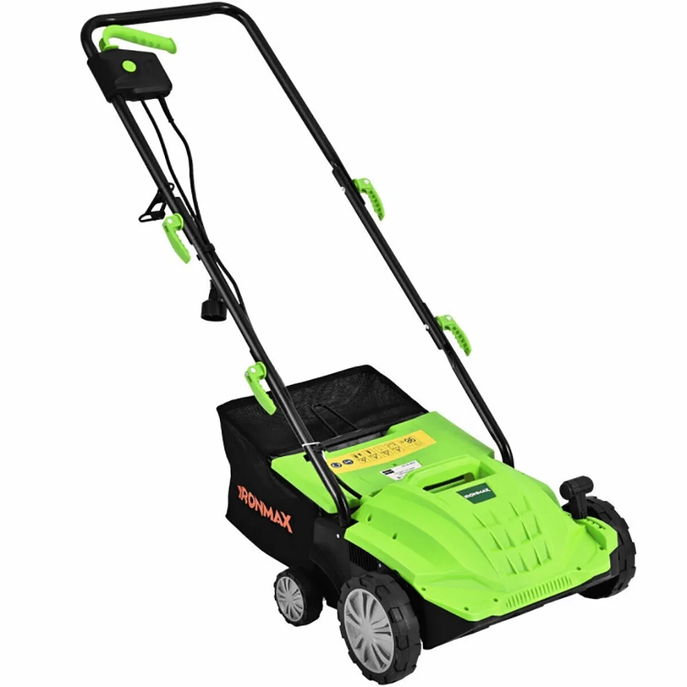 GVN 13 Inch 12 Amp Electric Scarifier with Collection Bag and Removable Blades-Green, Electric Lawn Mowers for Garden, Yard and Farm