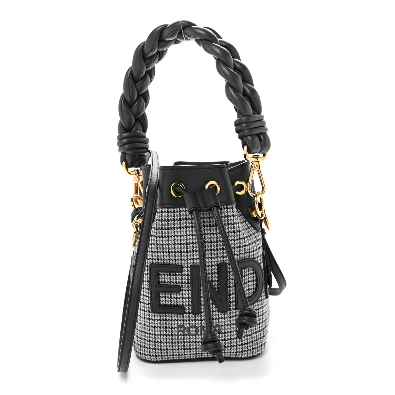 Wool Vitello Grace Small Houndstooth Mini Mon Tresor Bucket Bag Grigio Anthracite