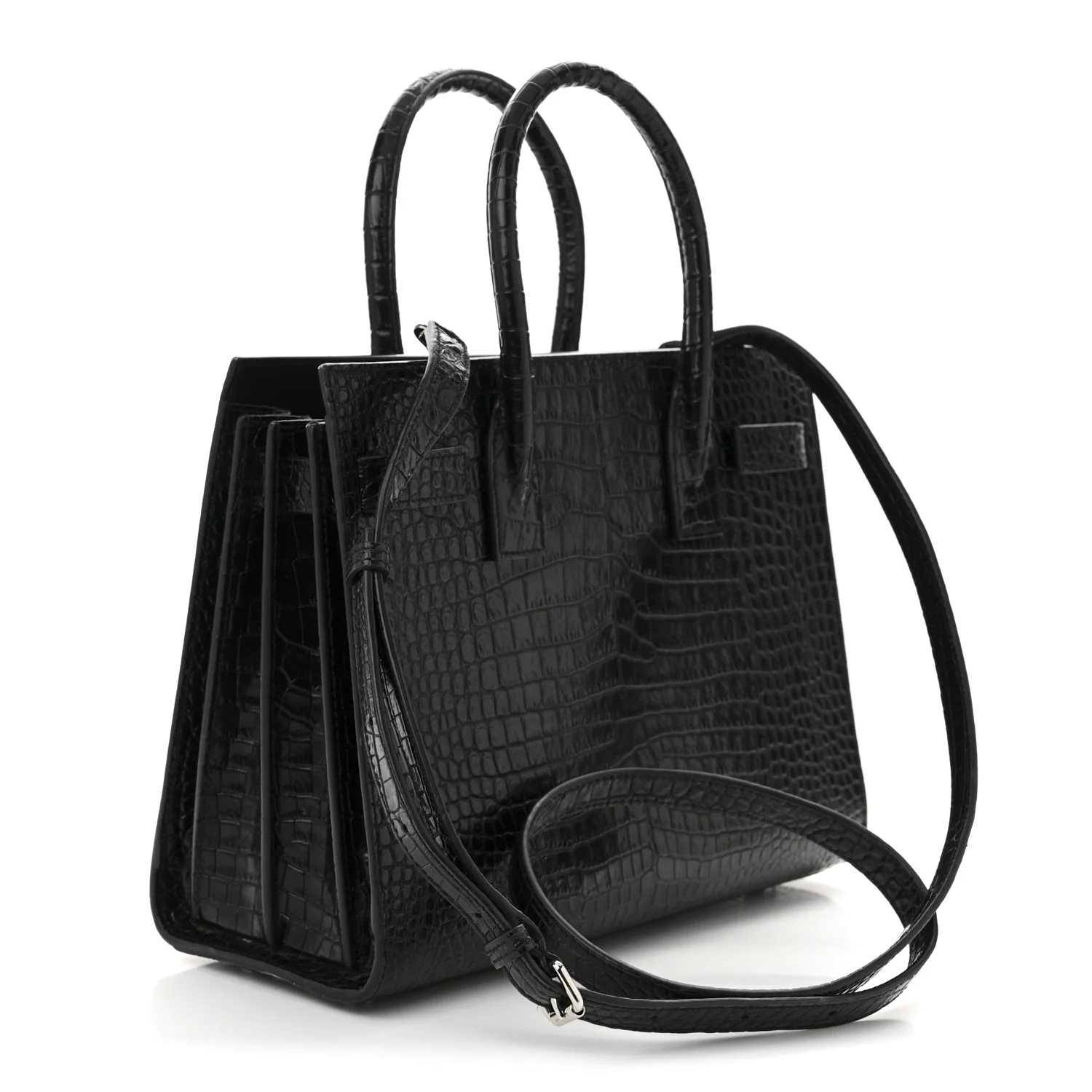 Calfskin Crocodile Embossed Baby Sac De Jour Black