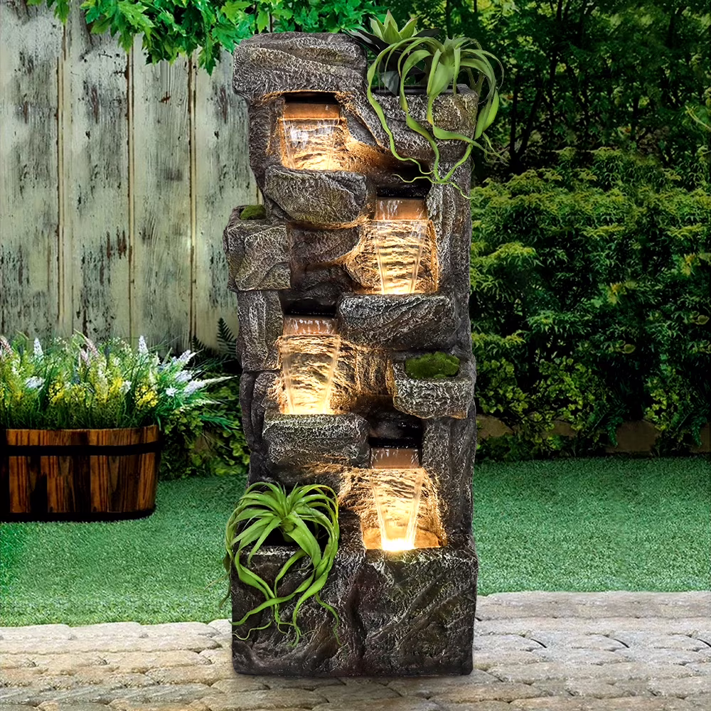 55.5-in Outdoor Garden Water Fountain 4 Tiers Large Cascading Fountain