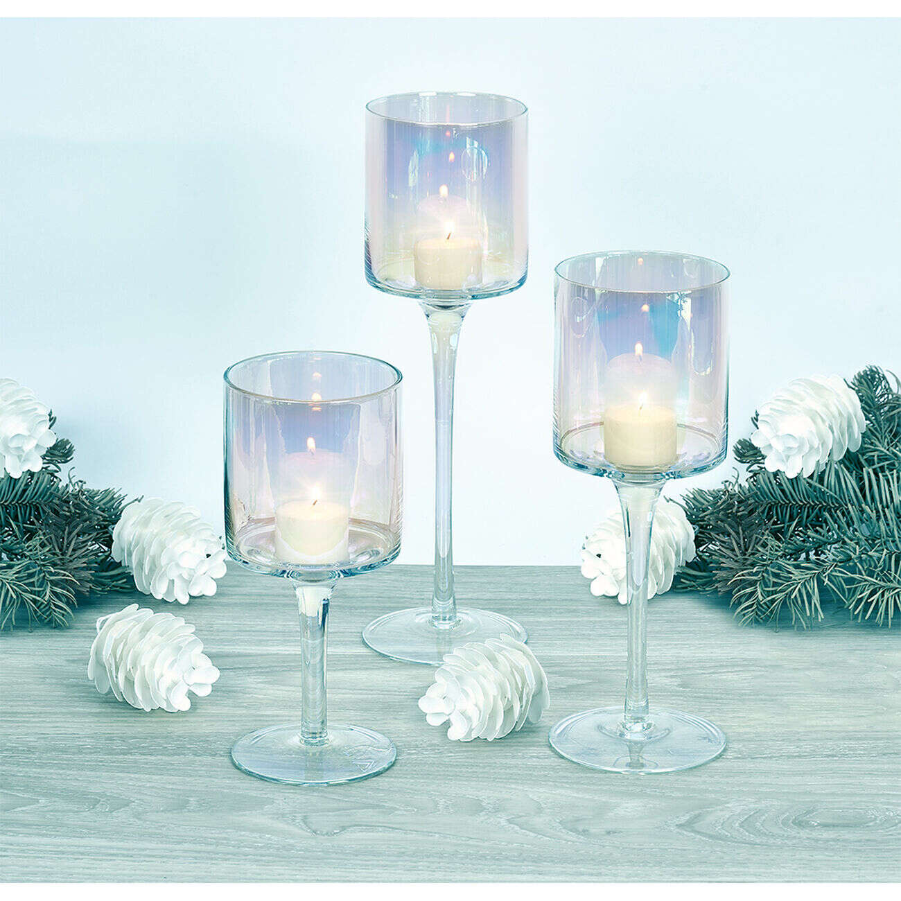 Photophore en verre finition iridescent x3