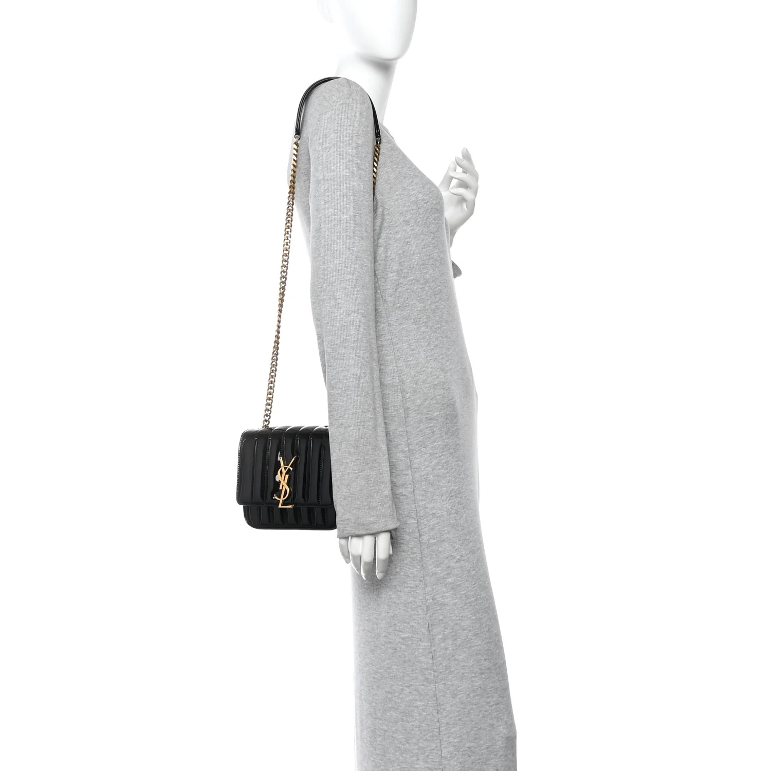 Patent Calfskin Matelasse Monogram Small Vicky Chain Bag Black