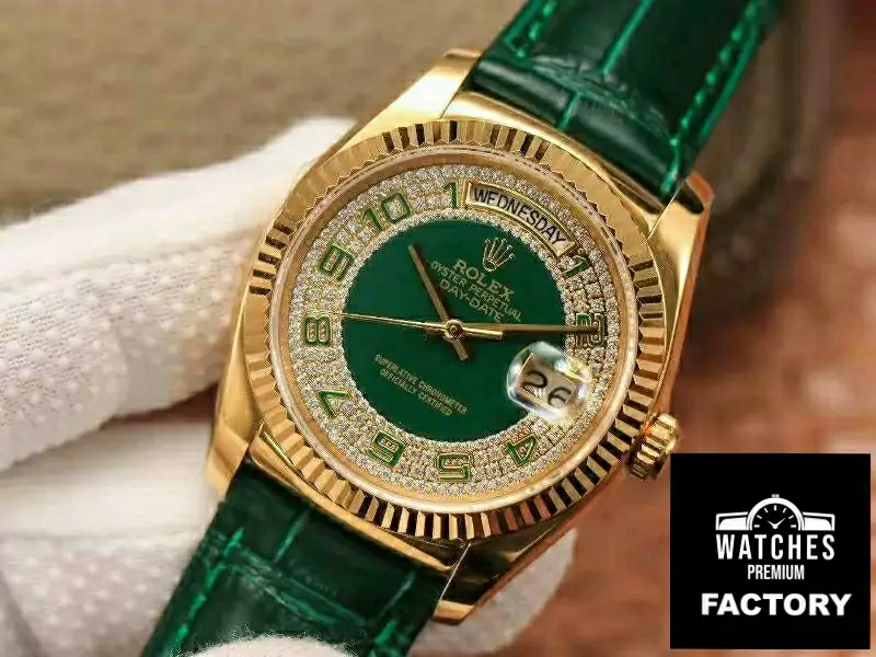 Rolex Day-Date 36mm Green Enamel Diamond Gypsophila Gold dial watch