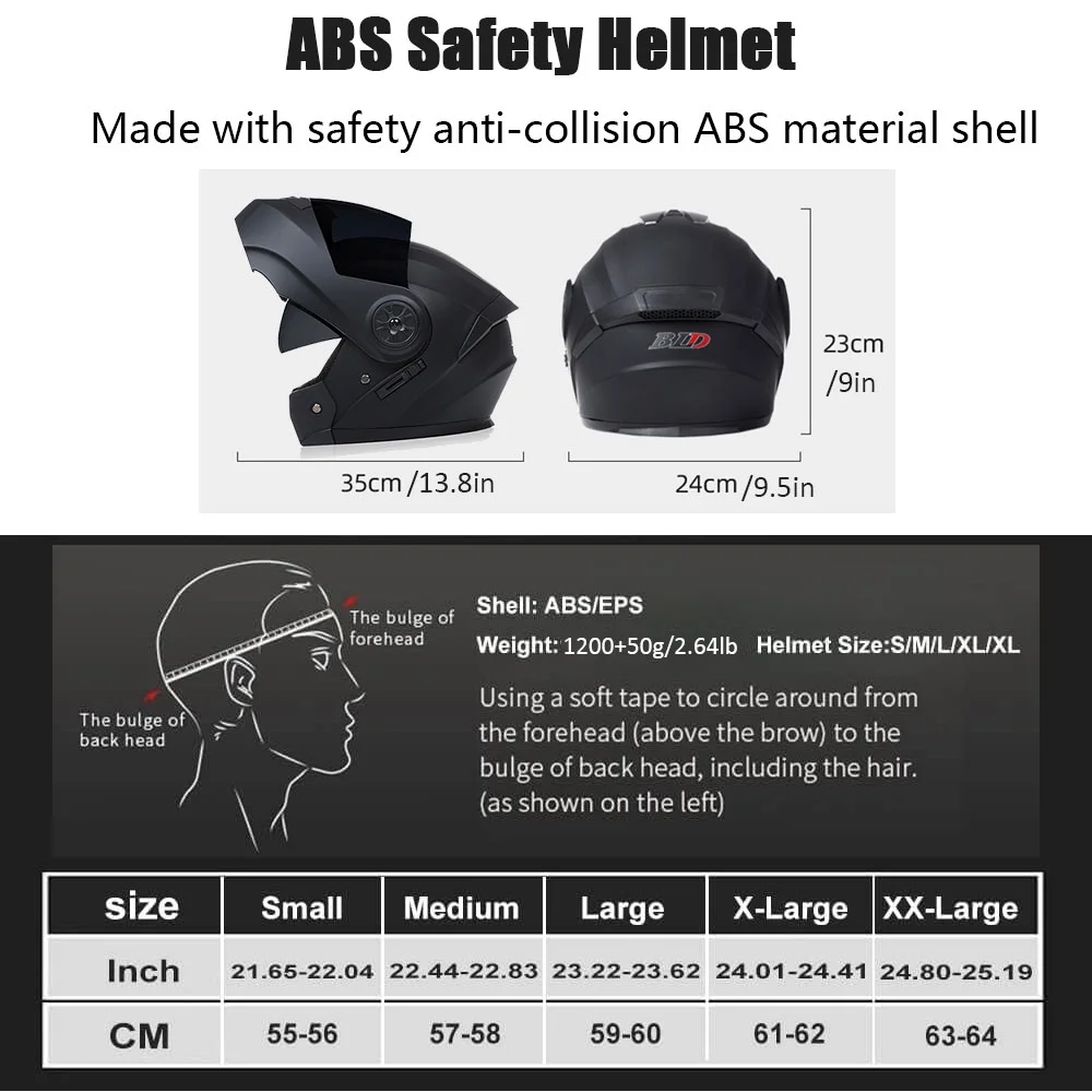 Motorbike Helmets Bluetooth Flip up Modular High Strength Shell Motorcycle Helmet, DOT Approved Motor Bike Cascos para Motos para Hombre Full Face Helmet with Dual-Speaker Headset(L(59~60CM/ 23.22-23.62 inch)/black 01) - Image 9
