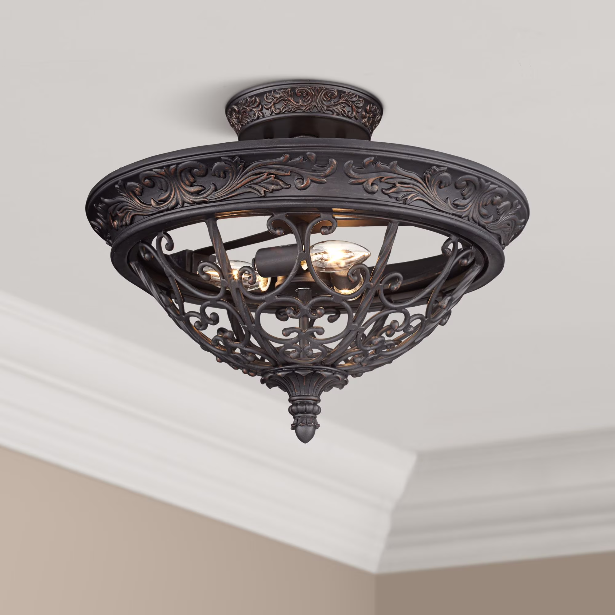 Franklin Iron Works French Scroll Rustic Farmhouse Ceiling Light Semi Flush Mount Fixture 16 1/2