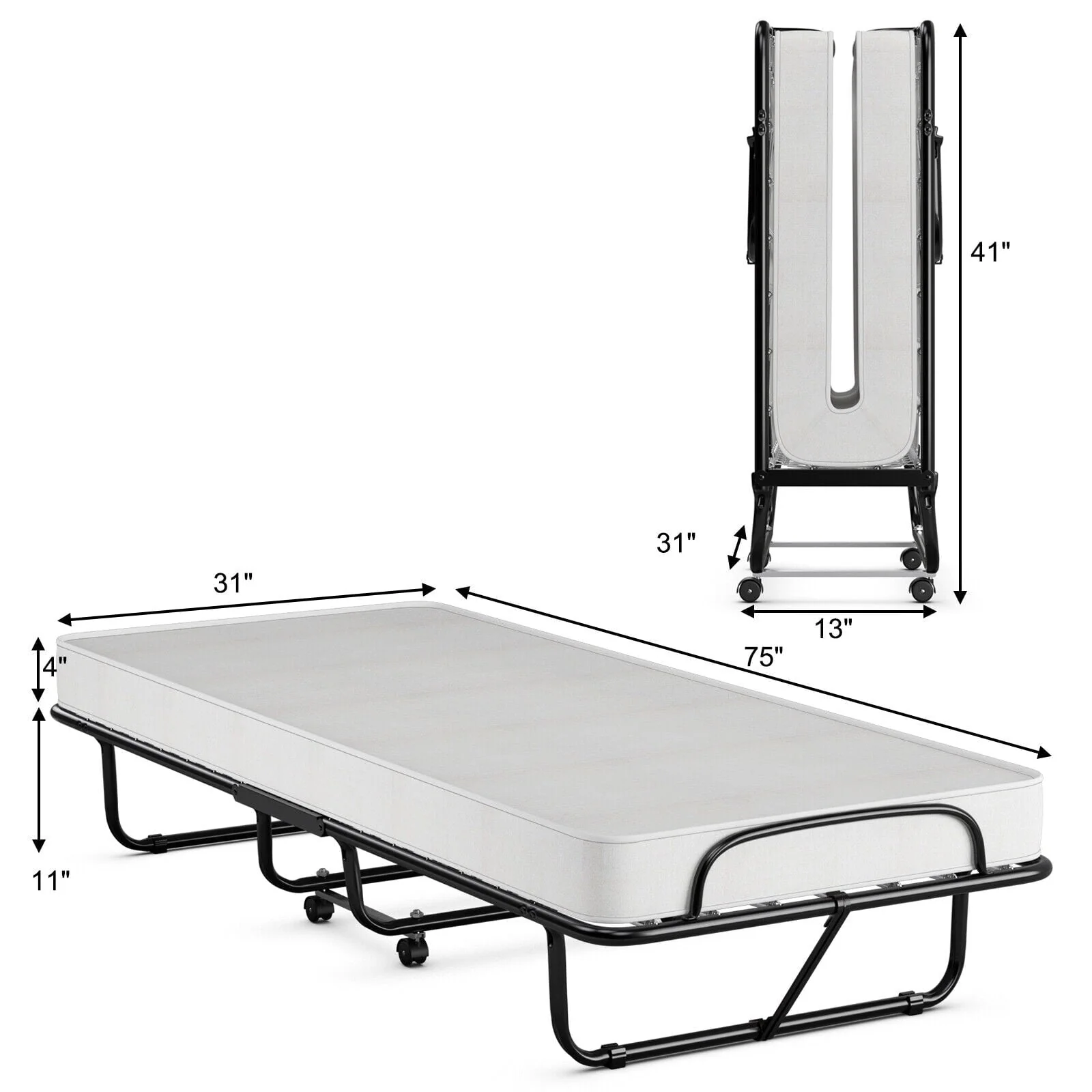 Rollaway Folding Metal Bed Memory Foam Mattress Cot Guest Made in Italy - Image 4