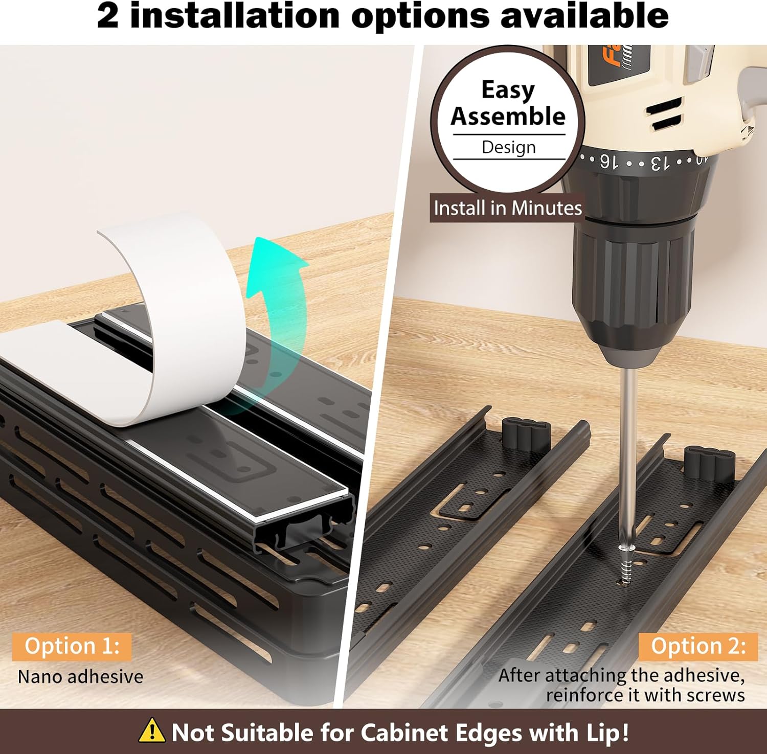 Pull Out Spice Rack Organizer for Cabinet, 3 Packs Slide Out Spice Racks Organizer, Spice Cabinet Organizers, Cabinet Size Required: 12'' High x 11'' Deep x 5'' Wide, Each Tier Holds 10 Spice Jars - 2 Tiers, Black