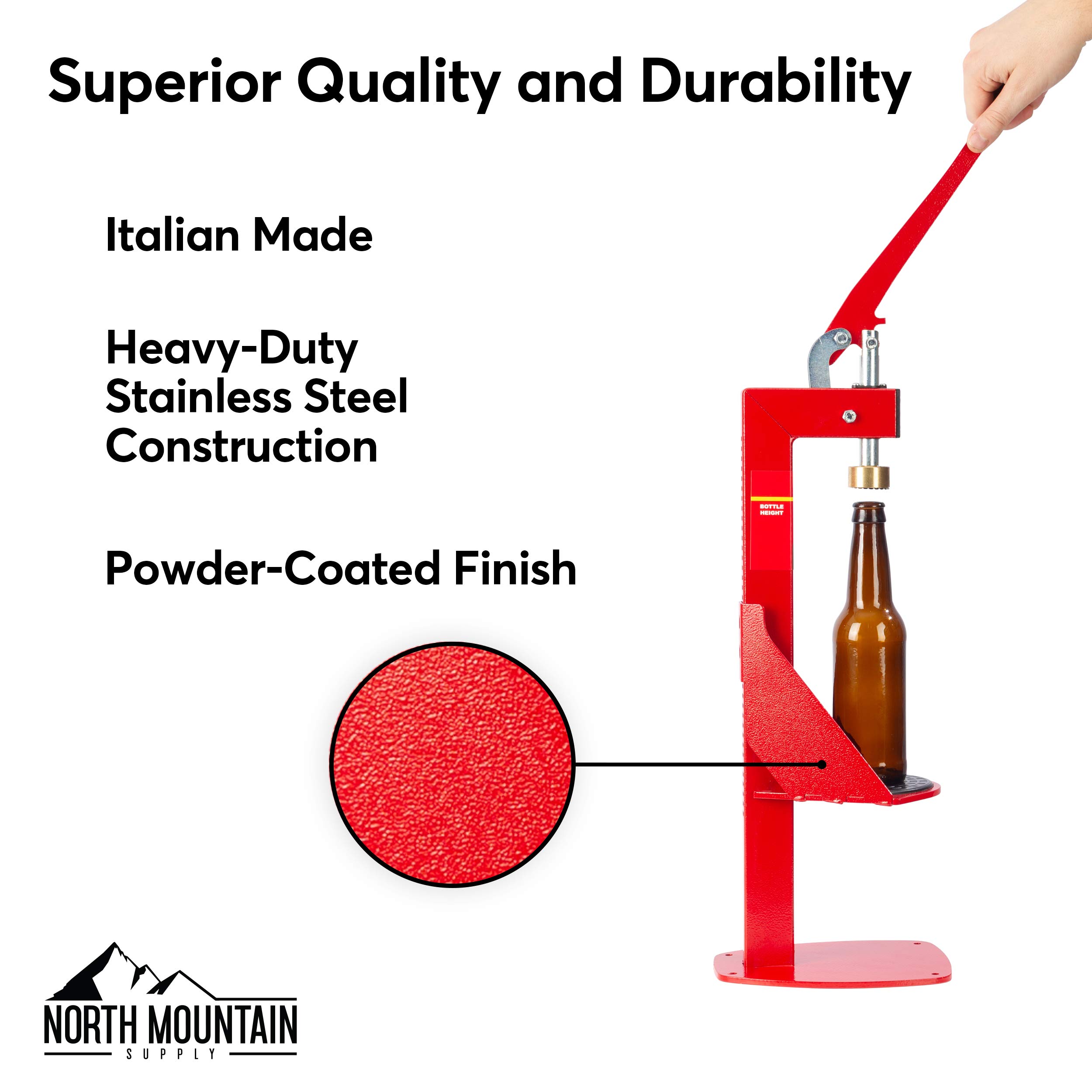 Heavy Duty Bench Bottle Capper - Compatible with 2 Sizes of Caps - All Metal - Professional Grade - Made in Italy