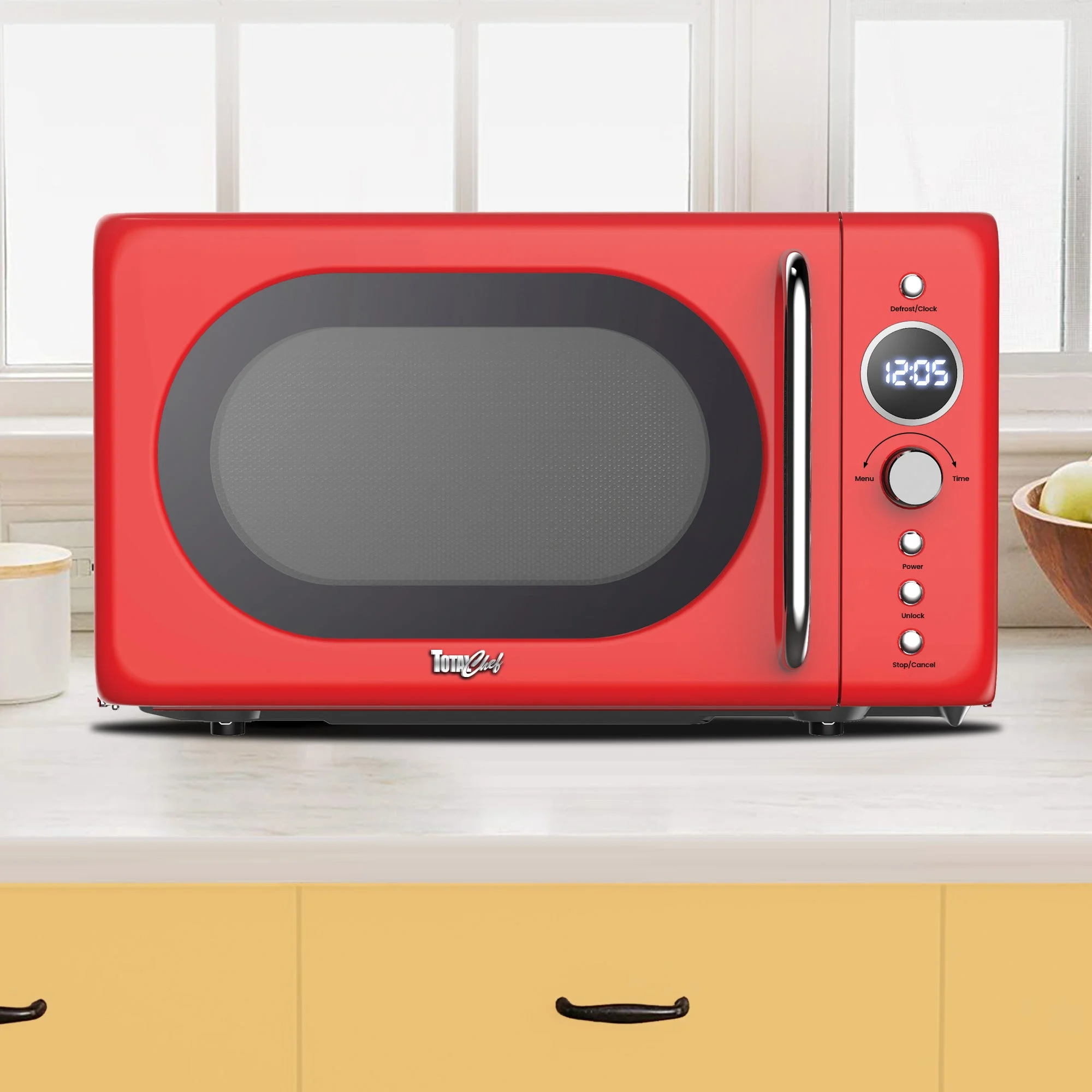 Total Chef Retro Microwave Oven, 0.7 cu ft, 8 Pre - Sets, 700W, Red