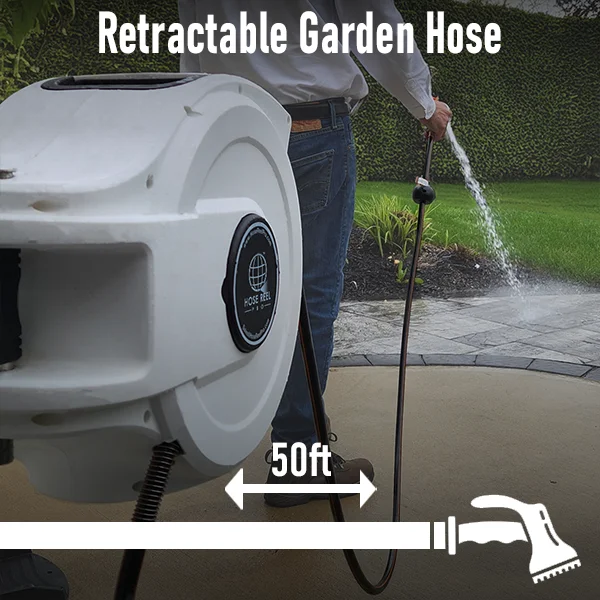 Hose Reel Pro 50ft Retractable Garden Hose Reel in White
