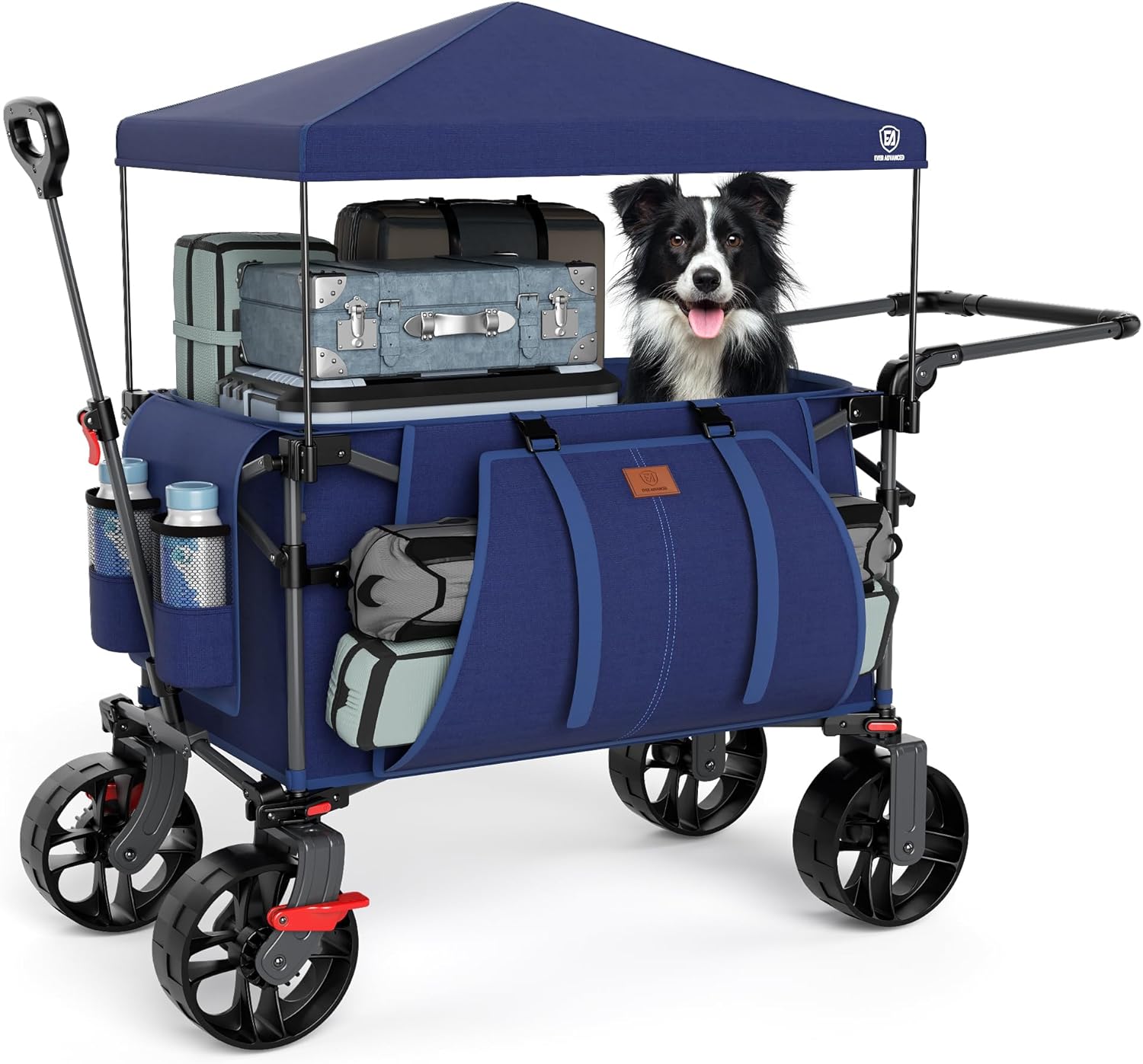 EVER ADVANCED Folding Push Wagon with Canopy, Shopping Cart with Brakes