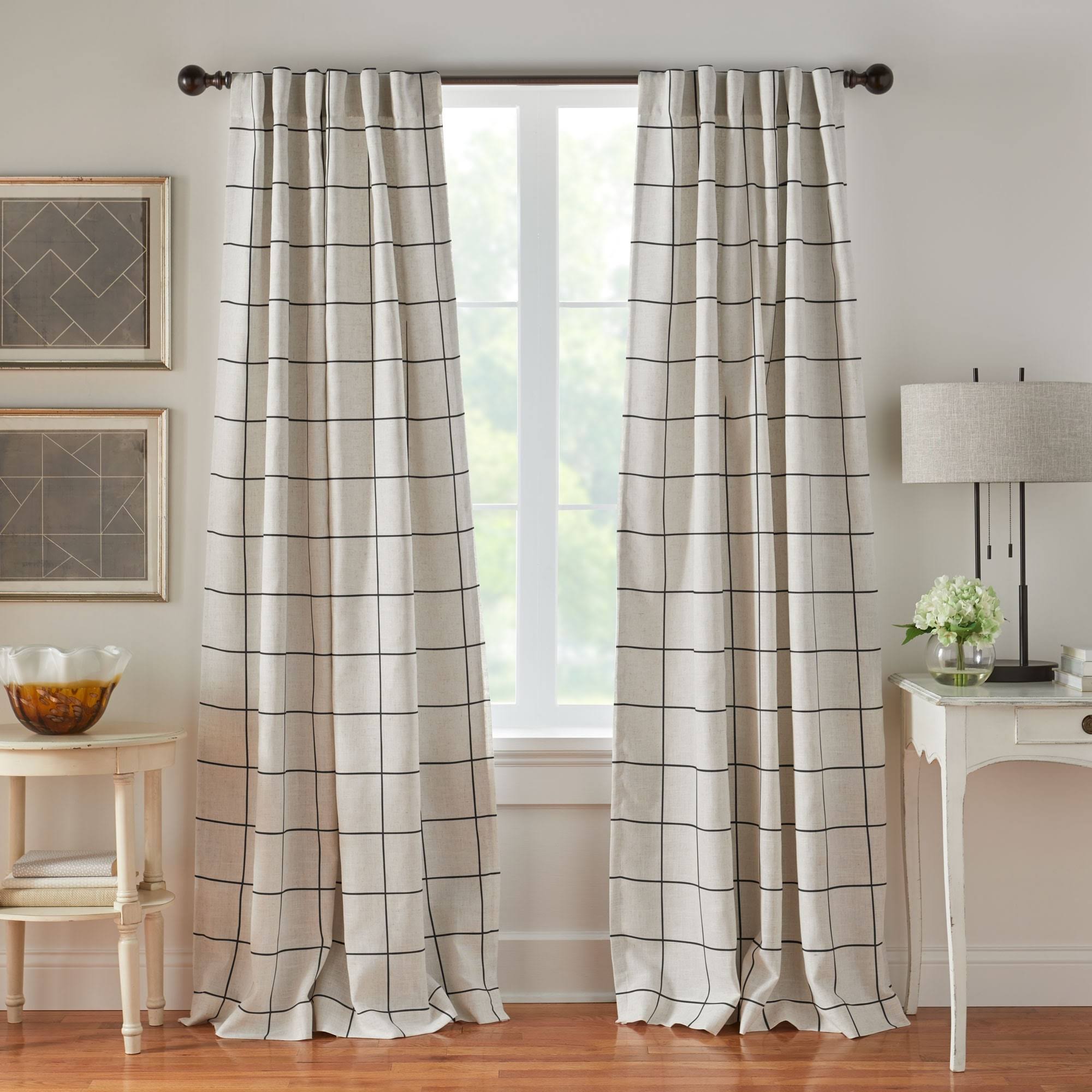 Elrene Brighton Windowpane Plaid Blackout Window Curtain Panel, Black, 52-in. W x 84-In. L