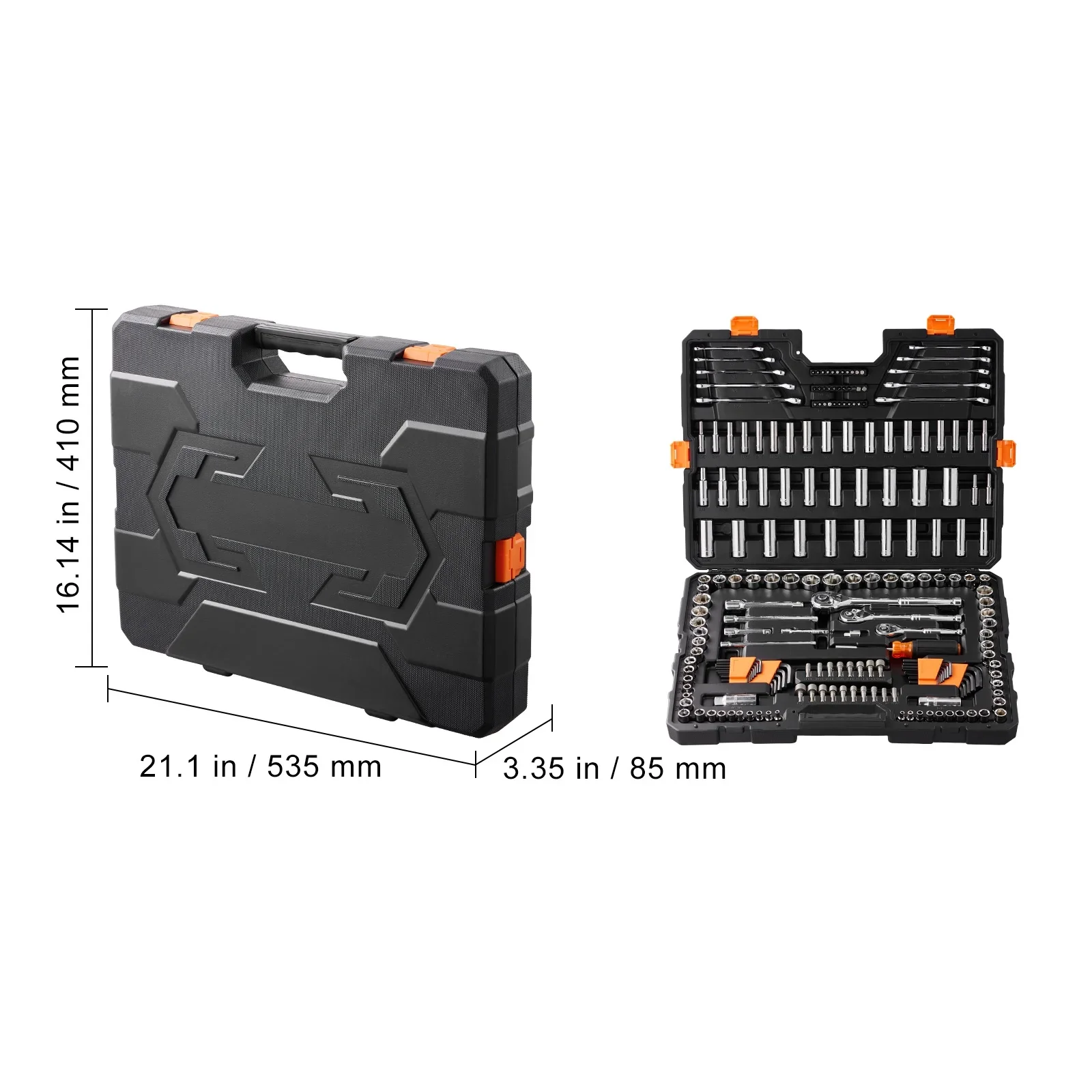 KFFKFF Mechanics Tool Set and Socket Set, 1/4 and 3/8 Drive Deep & Standard Sockets, 205 Piece SAE and Metric Mechanic Tool Kit with Bits, Combination Wrench, Hex Wrenches, Accessories