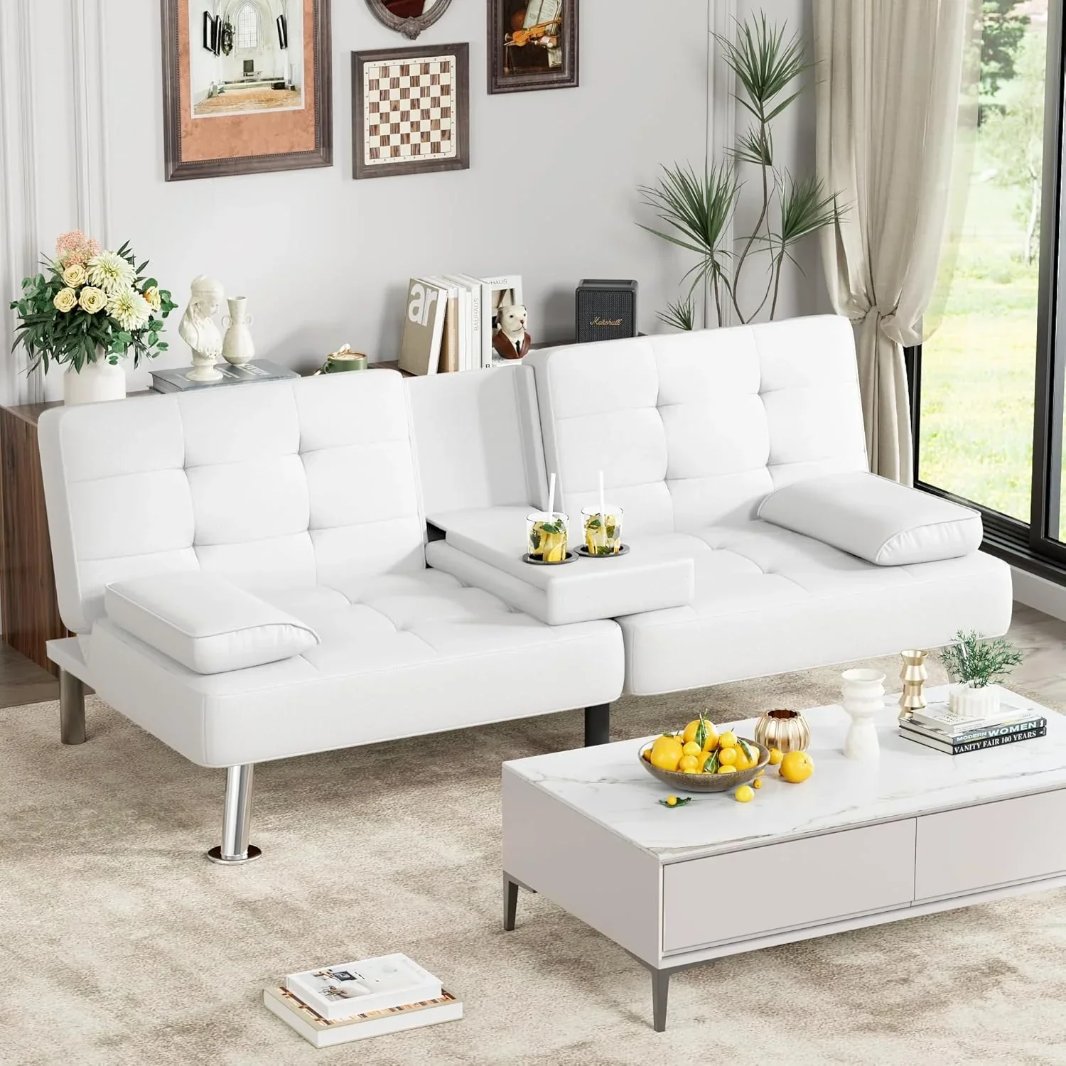 Canapé-lit futon Homall en cuir avec accoudoirs et fauteuil inclinable réglable