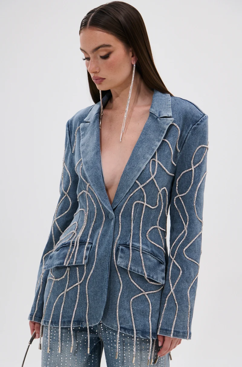 STANDOUT EMBELLISHED DENIM BLAZER - Akira Store