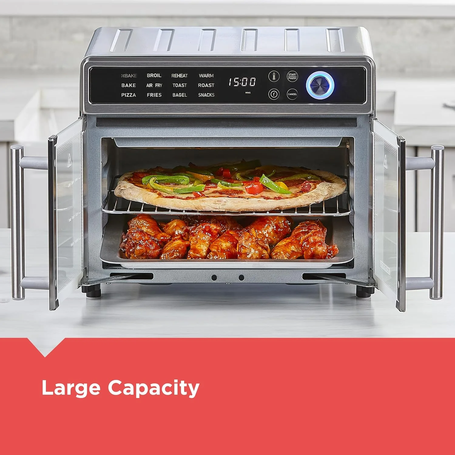 Crisp 'N Bake Air Fryer Toaster Oven Combo, 12 in 1 Countertop Convection Oven Cooks Food Fast, Fits a Whole Pizza or 6 Toast Slices, French Doors with Stainless Steel Finish - Image 5