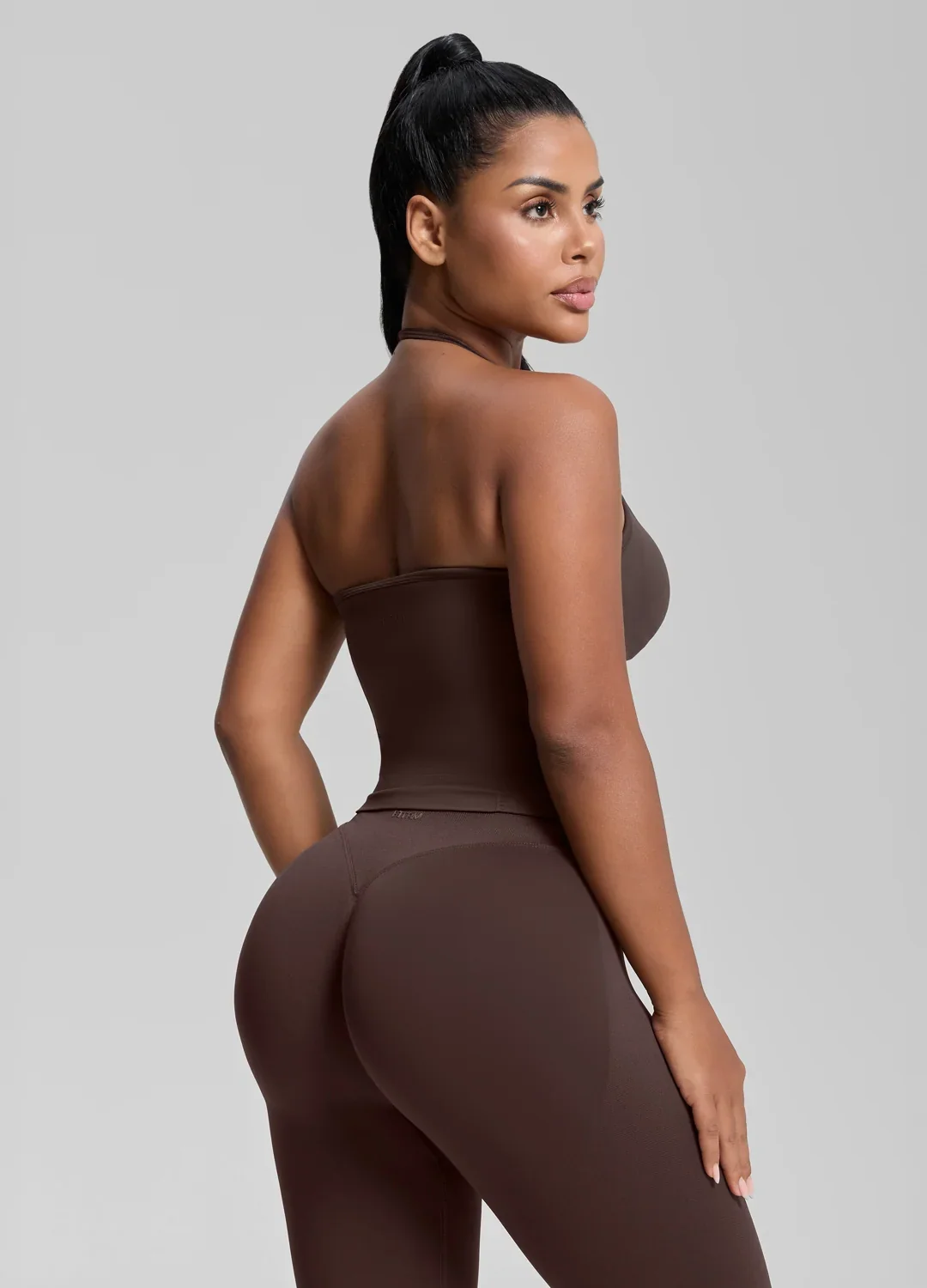 SculptMe Longline Halterneck Form-Fitting Built-in Bra Twill Knit Tank Top