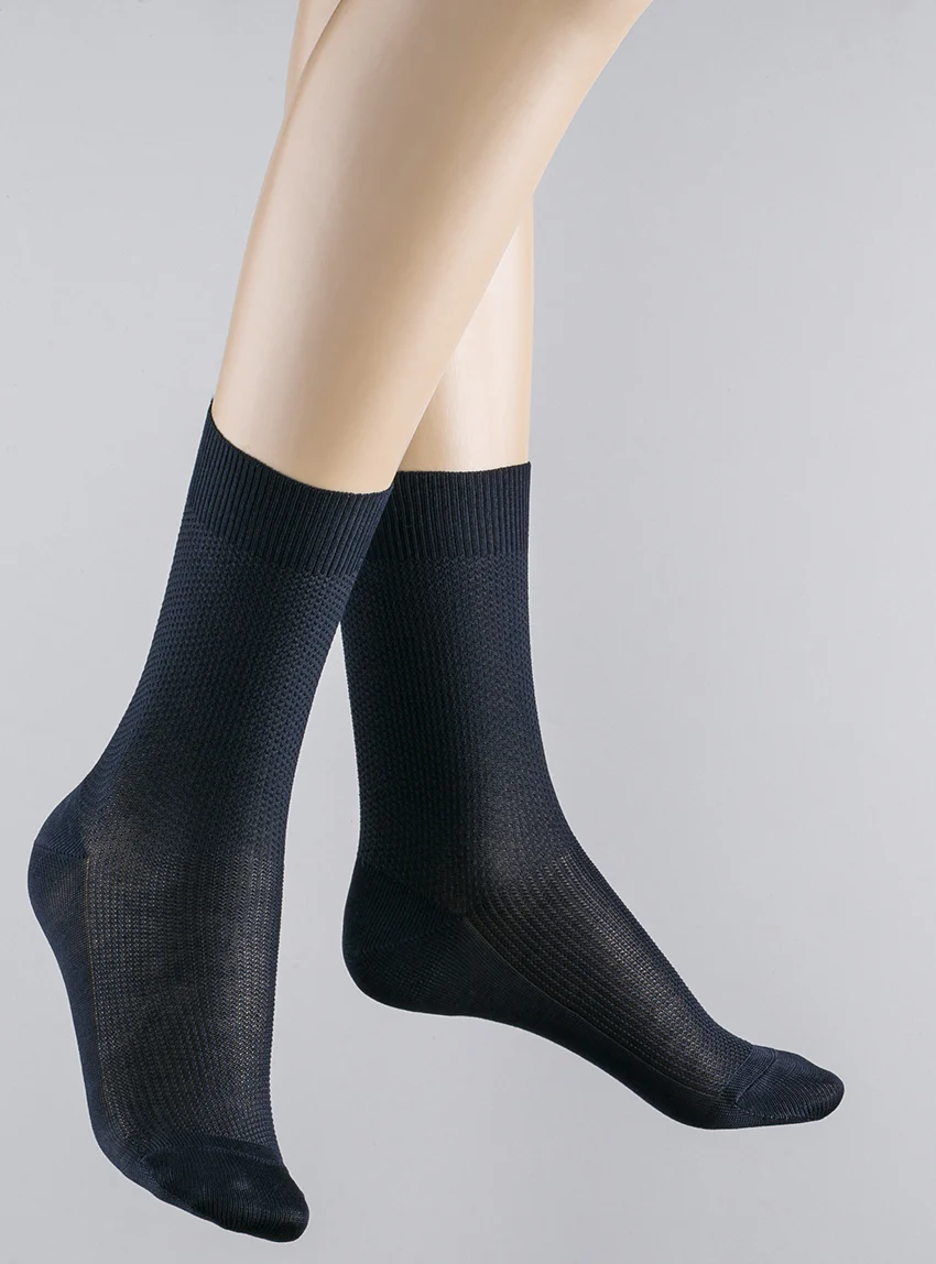 Mi-chaussettes énergétiques en coton bleu marine