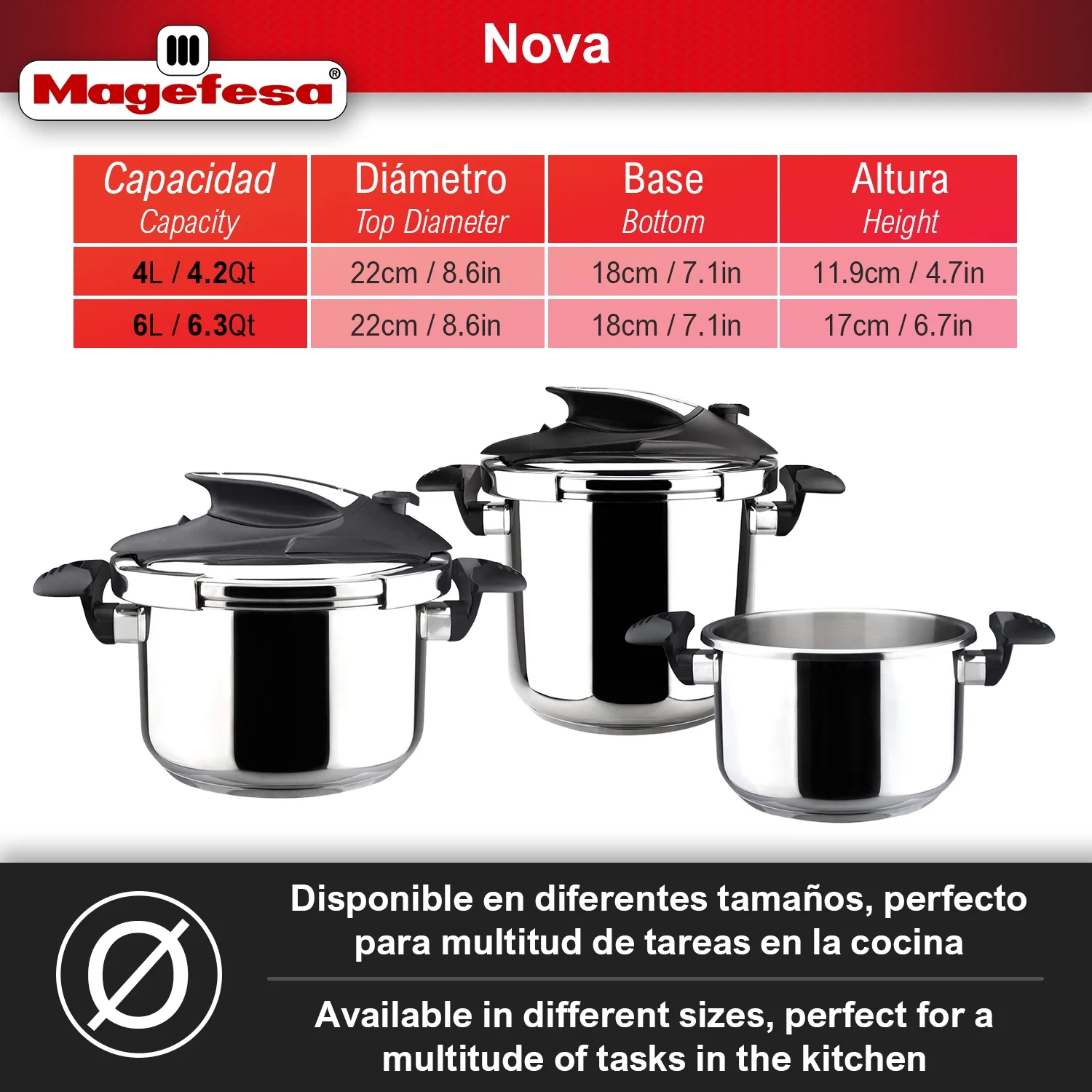 Nova 4.2 Qt Stovetop Pressure Cooker �?Fast Cooking, Easy Locking, 18/10 Stainless Steel, Induction Compatible, 5 Safety Features, 11.6 PSI(4.2 qt) - Image 2
