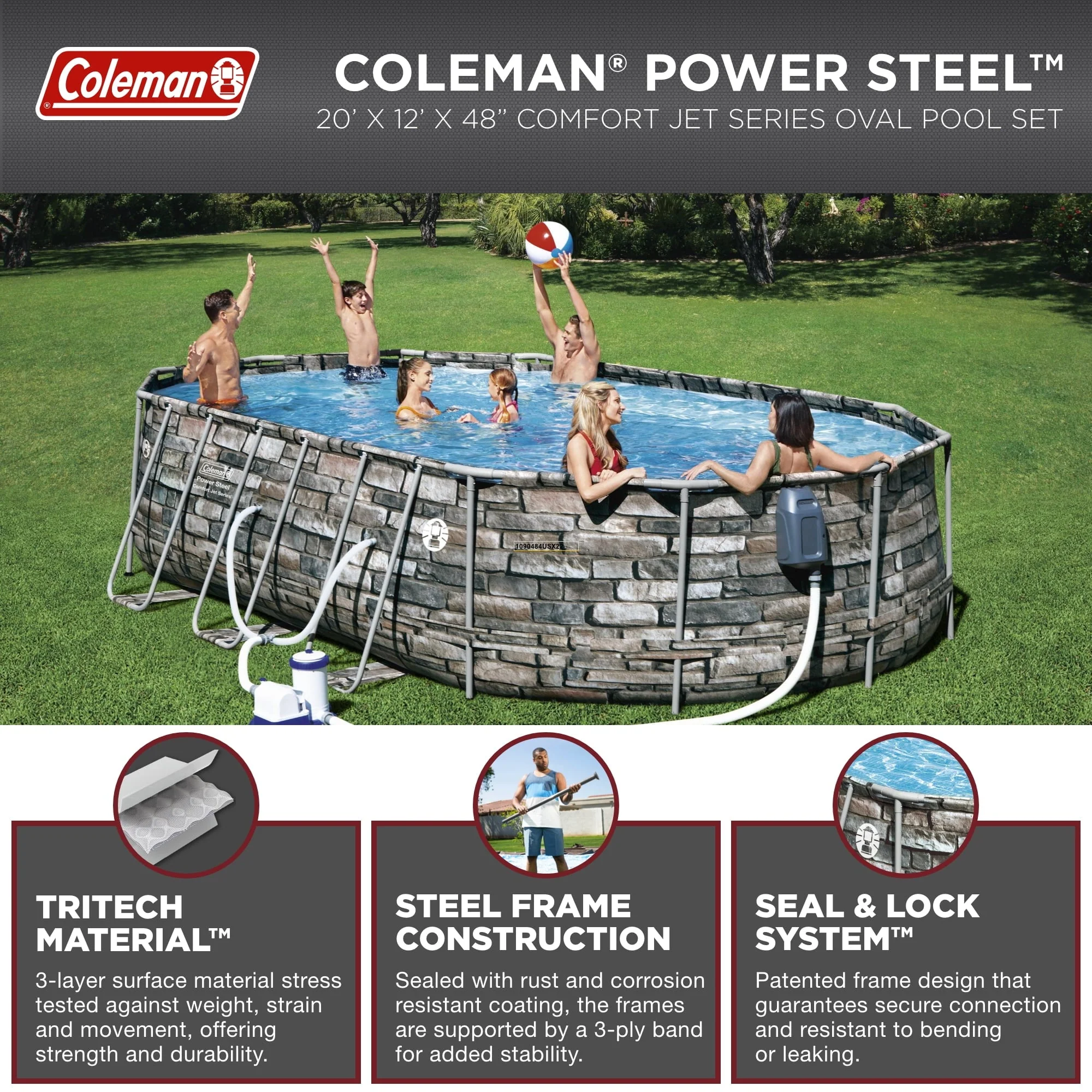 20' Power Steel Comfort Jet Oval 48" Deep Metal Frame Above Ground Pool - Image 3