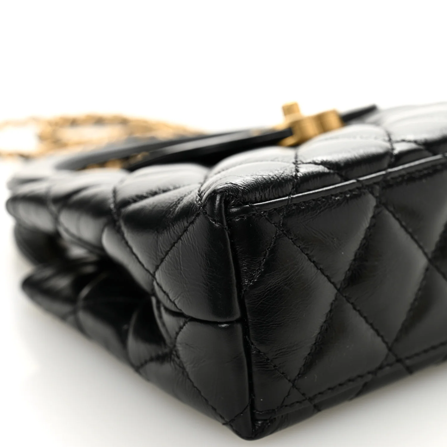 Shiny Aged Calfskin Quilted Nano Kelly Shopper Black