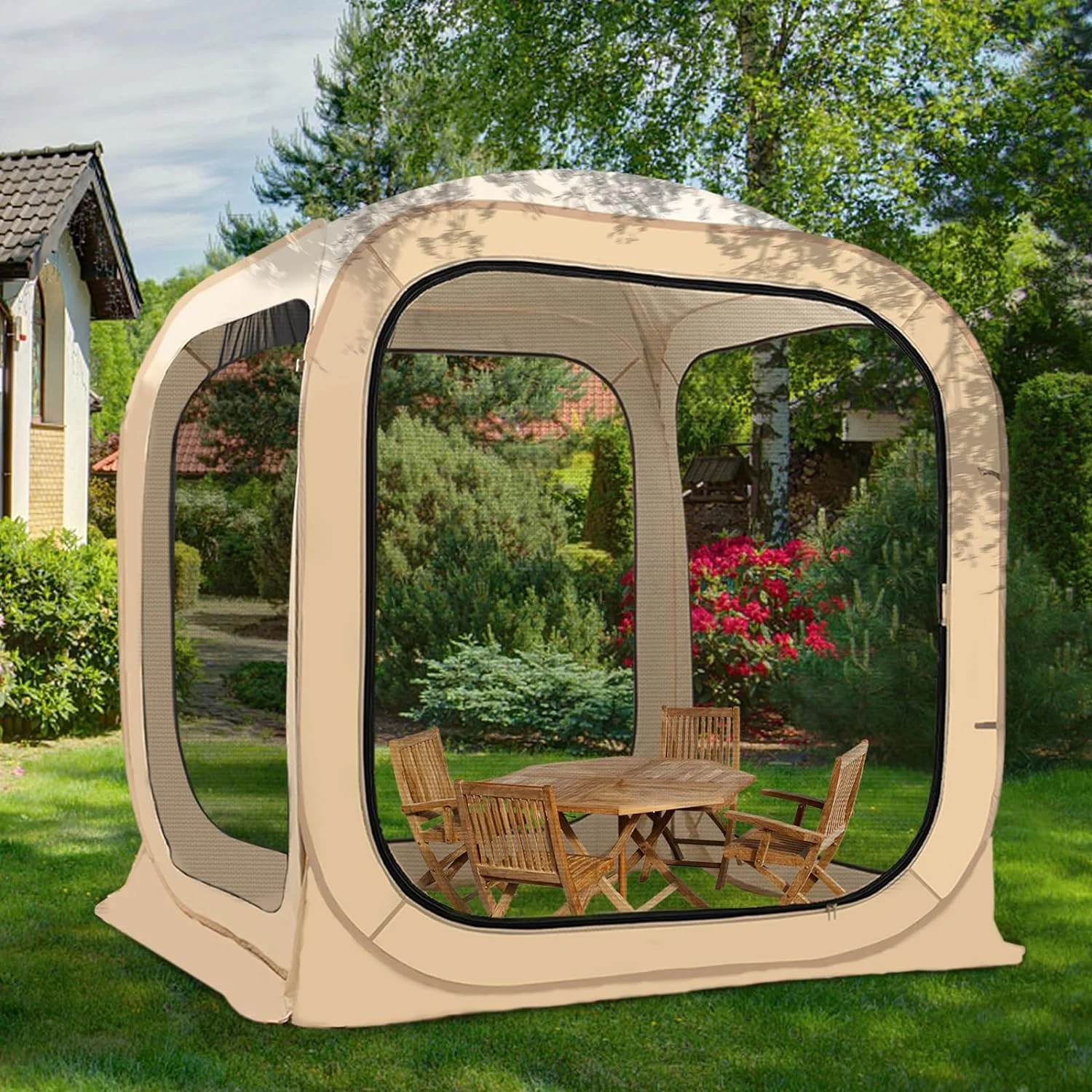 Sports Tent Pop up Weather Pod Outdoor Screen House Pod Tent Shelter for up to 6 People, 71in Large Instant Weatherproof Pop up Tent with Clear View for Camping(Mesh/71" x 71" x 71") - Image 7