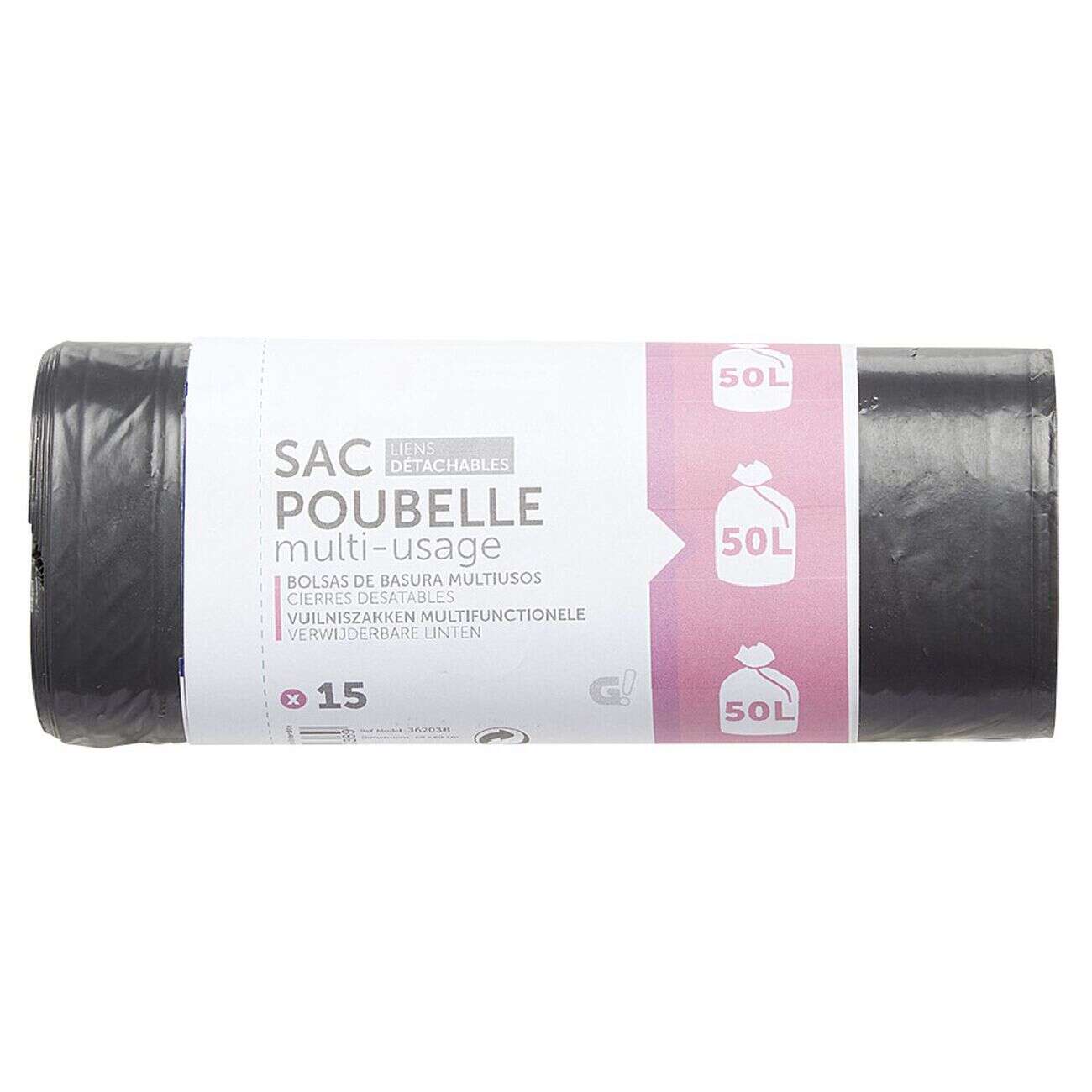 Sac poubelle à lien 50 litres x15