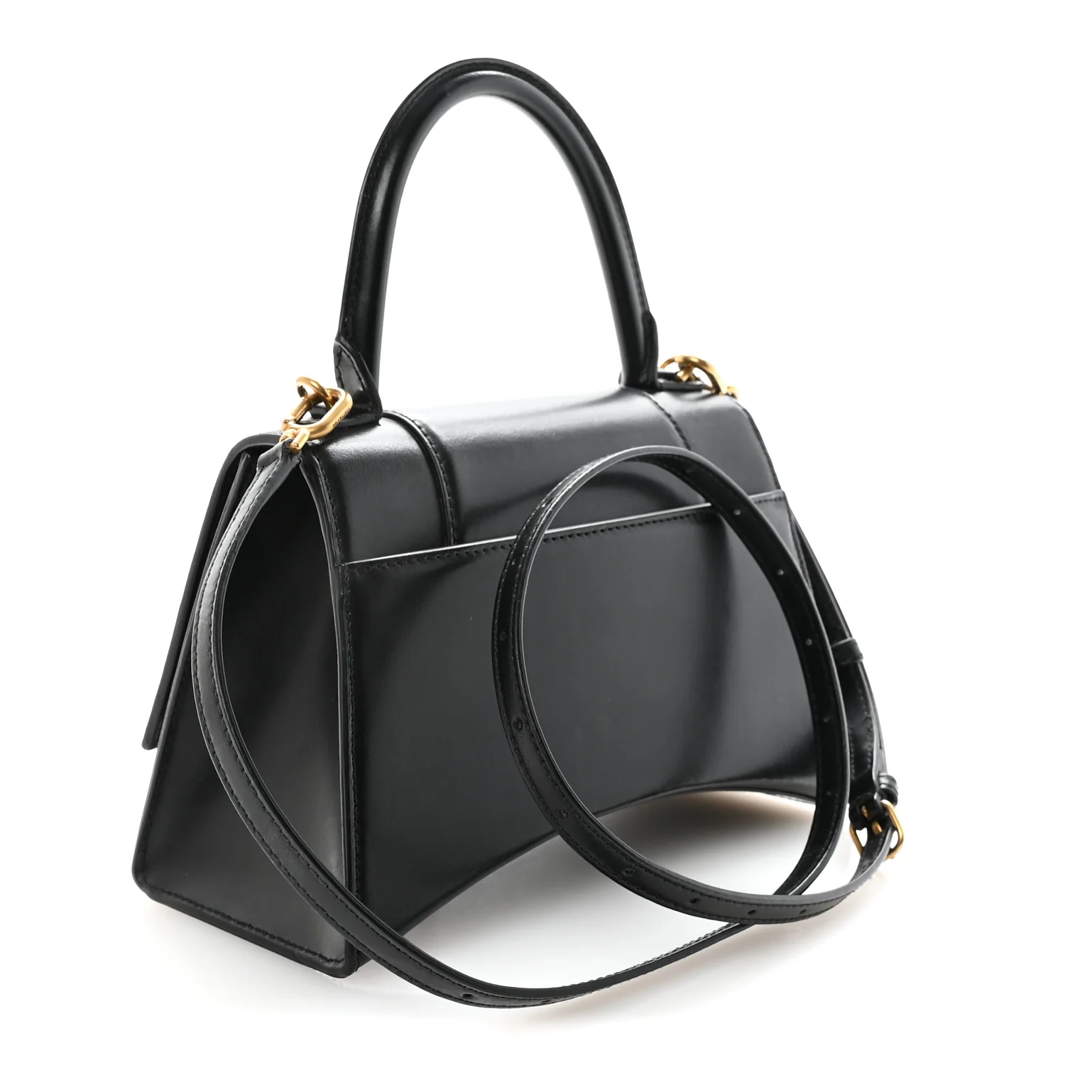 Shiny Box Calfskin Small Hourglass Top Handle Bag Black