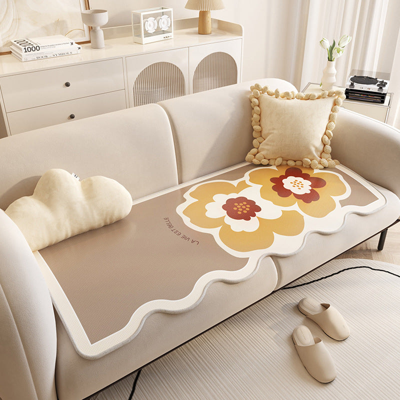 Housse de canapé antidérapante en soie glacée à motif floral, anti-rayures, tapis pour animaux de compagnie