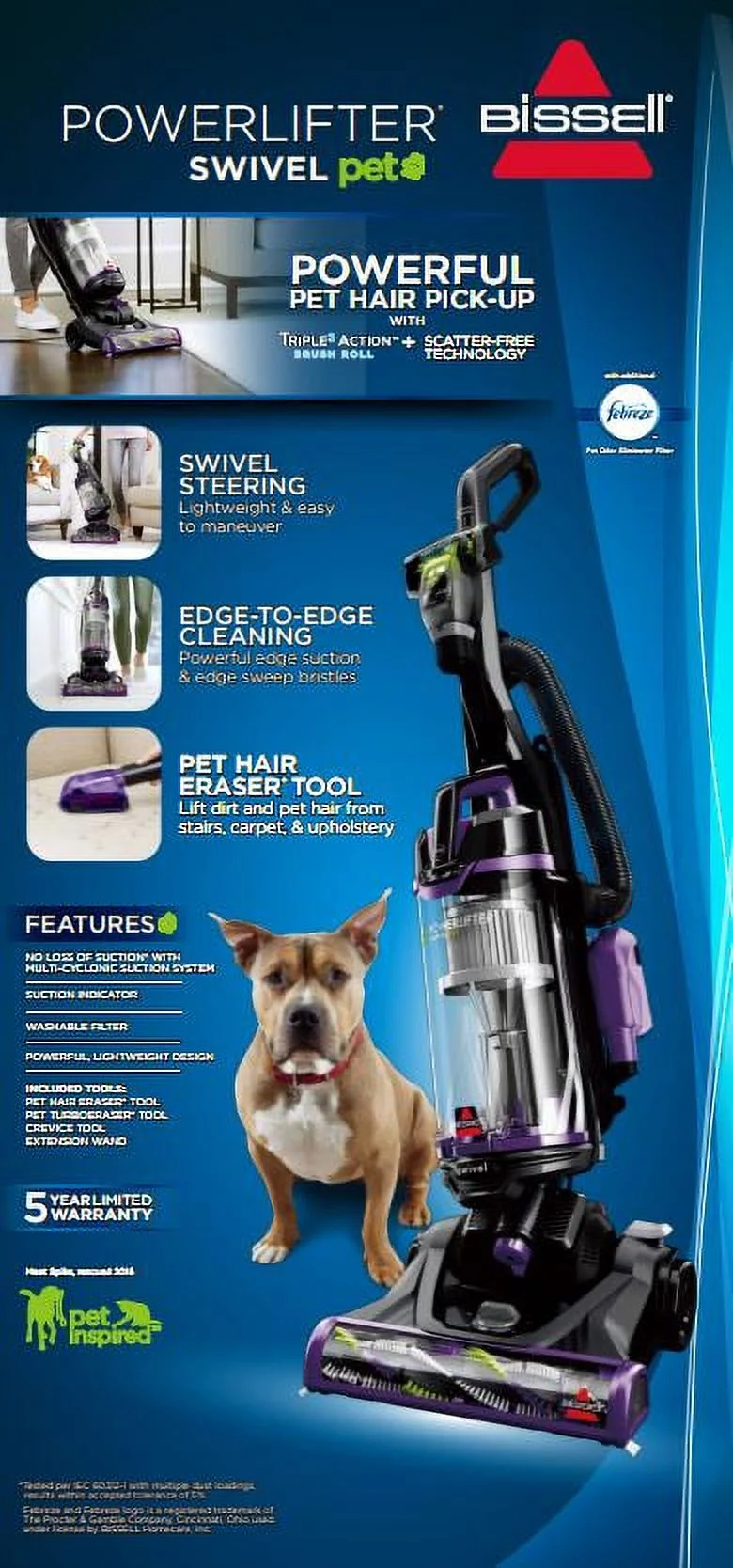 PowerLifter Swivel Pet, Bagless, Upright Vacuum, Pet Friendly, Triple Action Brush Roll, Scatter Free Technology, Swivel Steering, Edge-to-Edge Cleaning, 2260, Black Purple(Gray) - Image 8