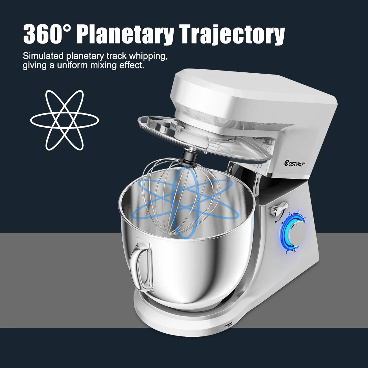 Costway Tilt - Head Stand Mixer 7.5 Qt 6 Speed 660W with Dough Hook, Whisk & Beater Silver