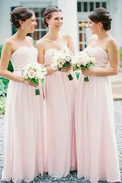 beautiful Sweetheart A-line Long Chiffon Pink Bridesmaid Dress DM768