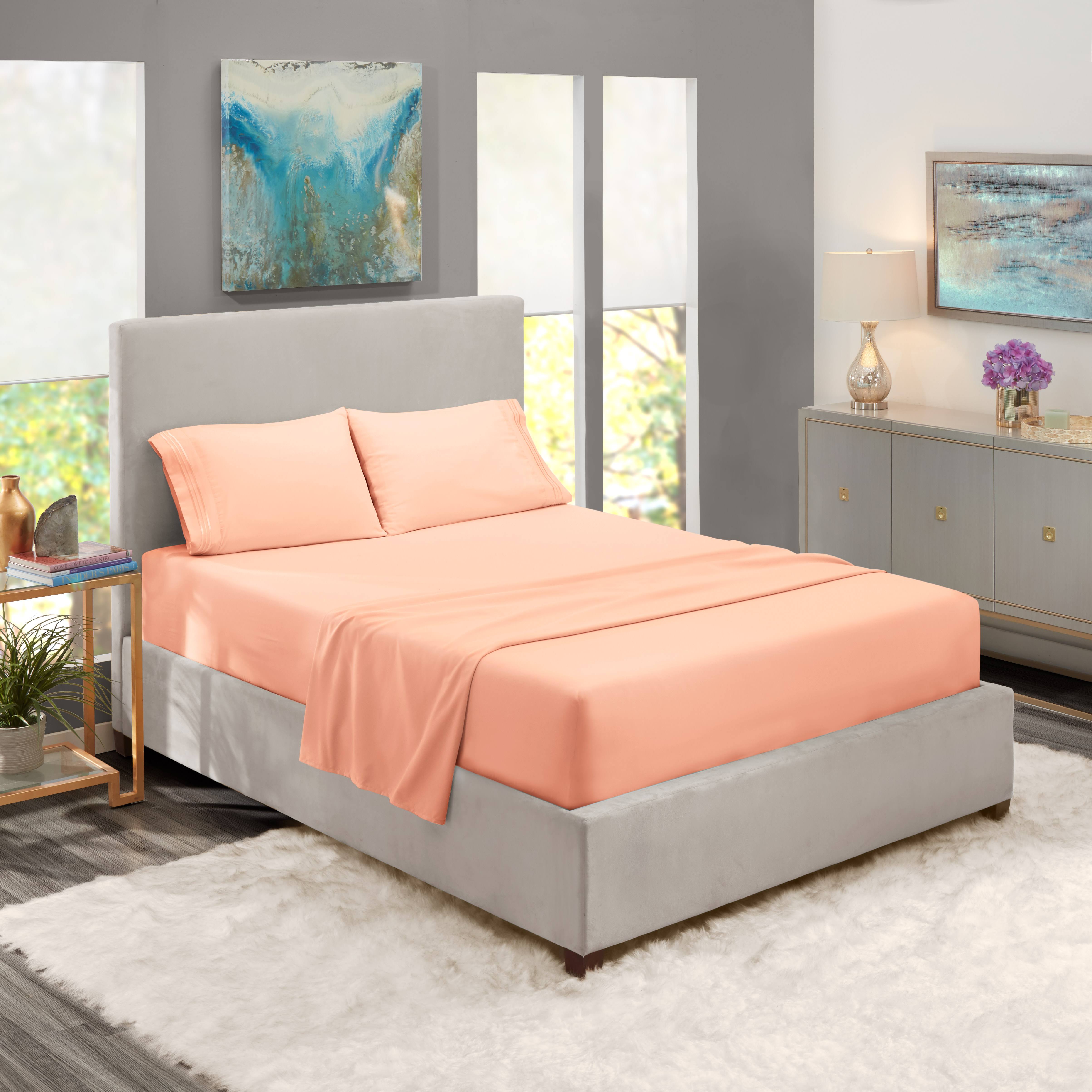 Clara Clark Deep Pocket 4 Piece Bed Sheets Set, Soft Microfiber Cool & Breathable Hotel Luxury Bed Sheet Set, King size, Peach, Orange
