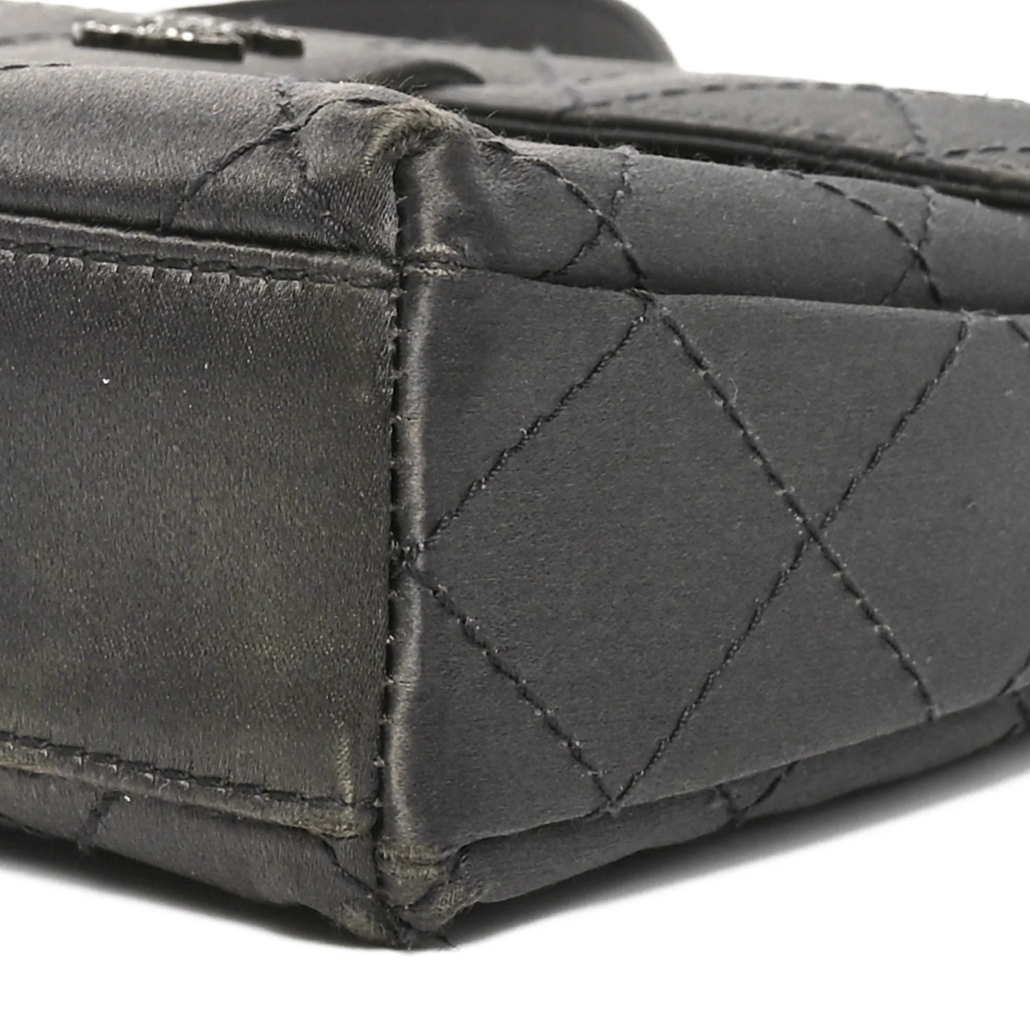 Satin Quilted Crystal CC Square Flap Grey