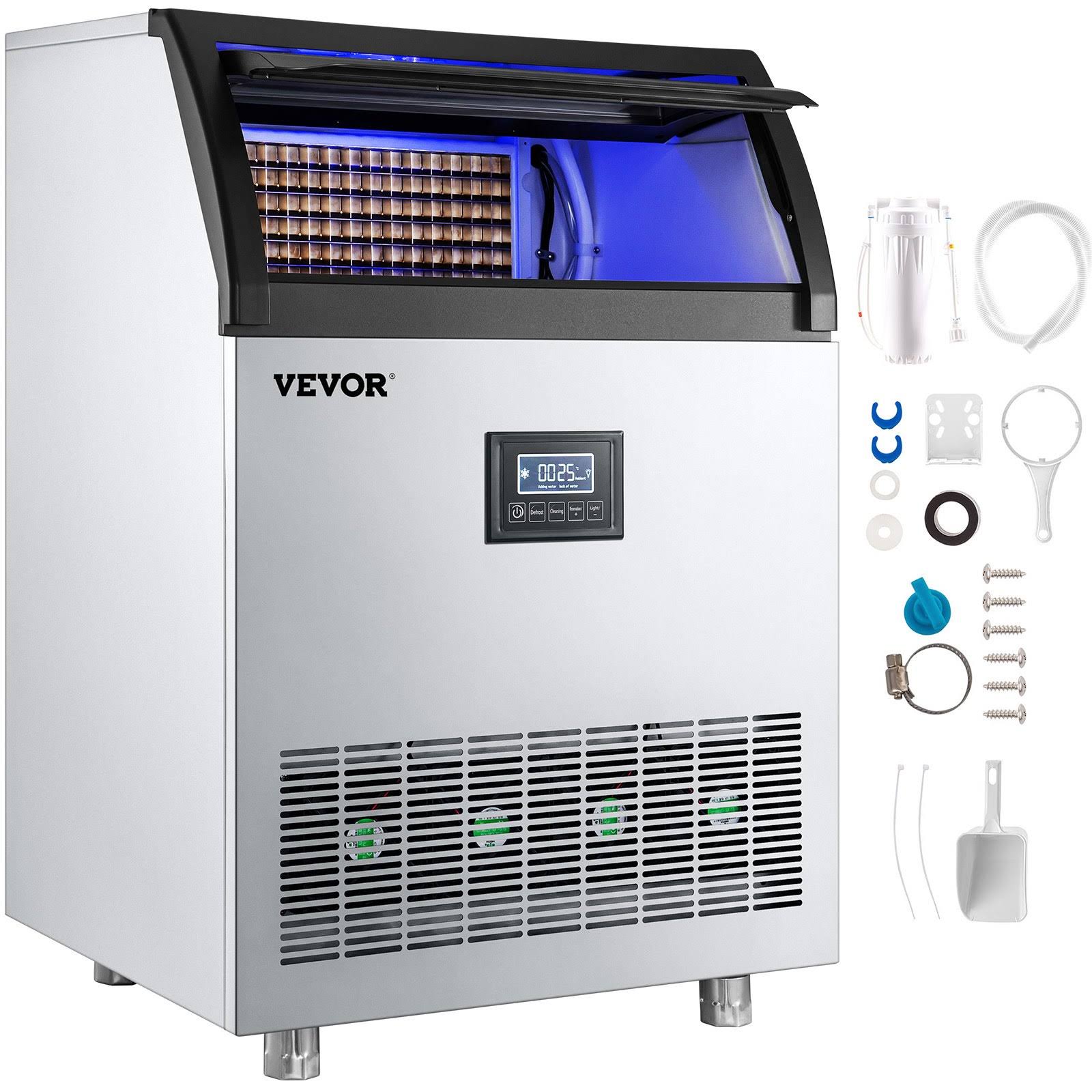 VEVOR 110V Commercial Ice Maker Machine 265lbs/24h, 750W Stainless Steel Ice Machine with 55lbs Storage Capacity, 126 Ice Cubes