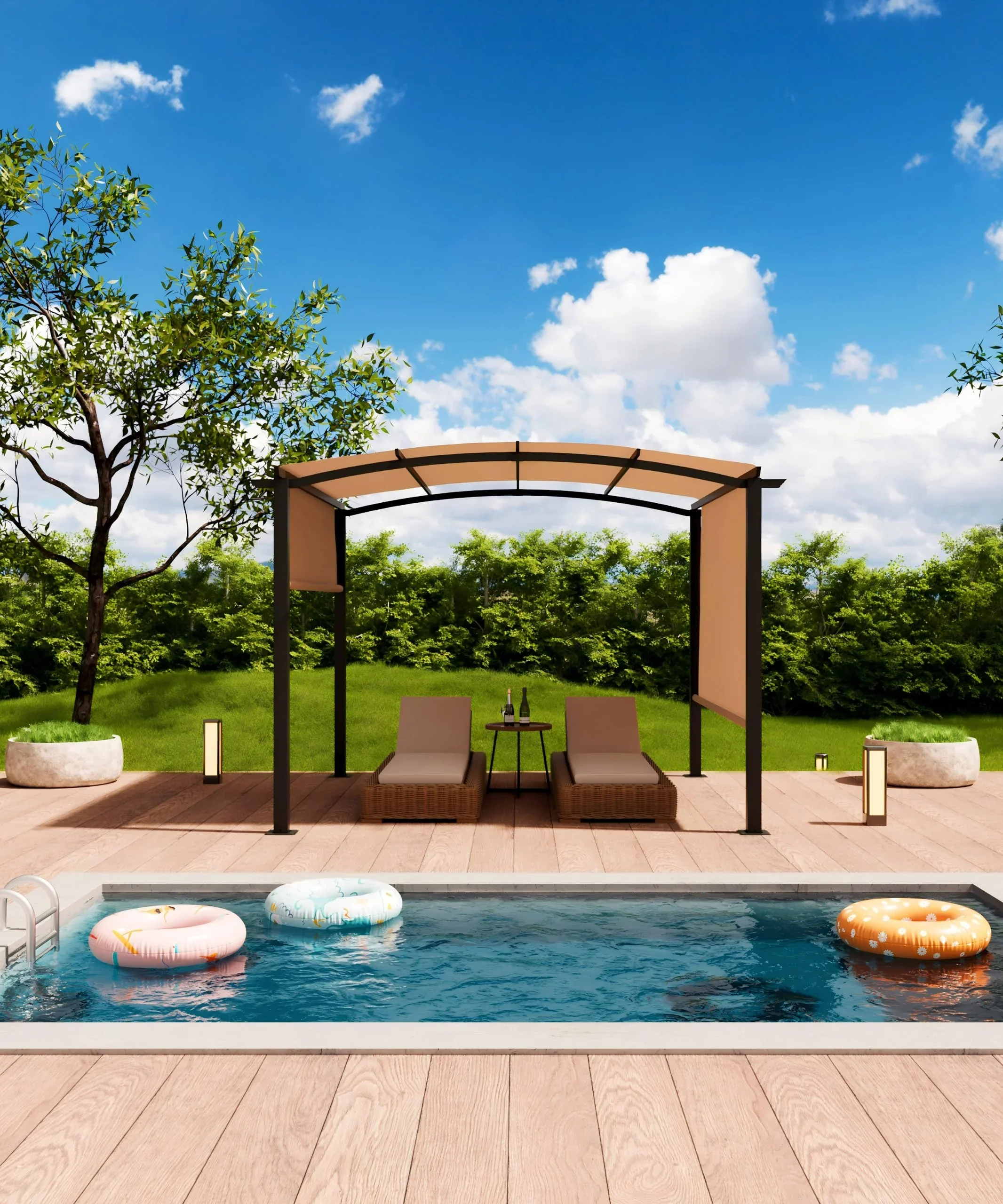 Huisuilinss Outdoor Pergola,Arched Pergola,Aluminum Pergola With Retractable Canopy,Arched Patio Pergola,Metal Pergola Shade Shelter For Backyard Lawn Patios Gardens Grill Gazebo