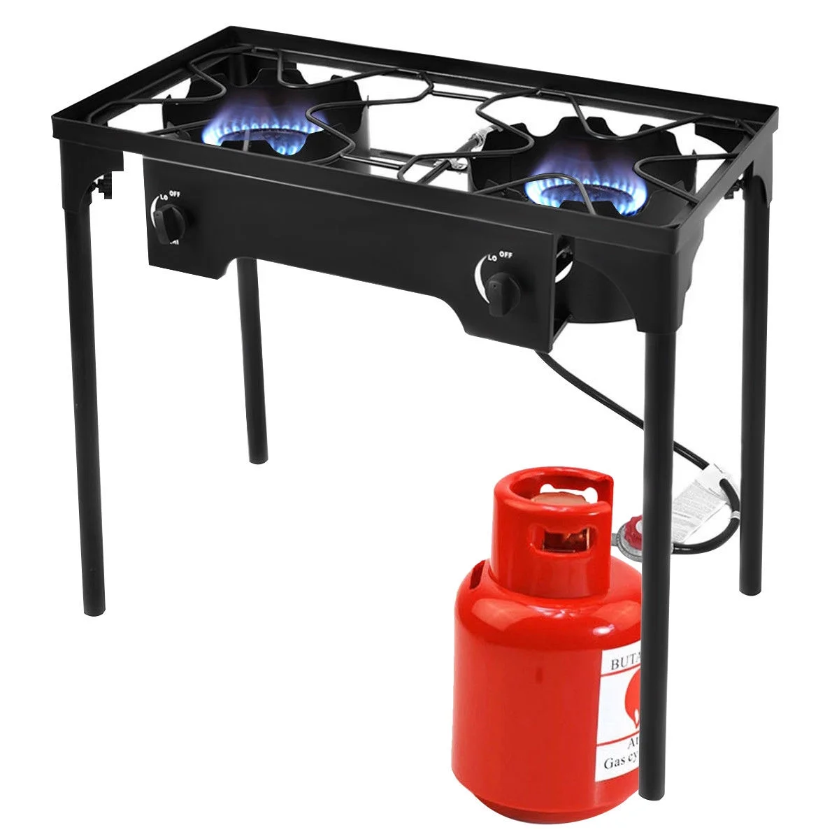 Double Burner Gas Propane Cooker Outdoor Picnic Stove Stand BBQ Grill - Image 3