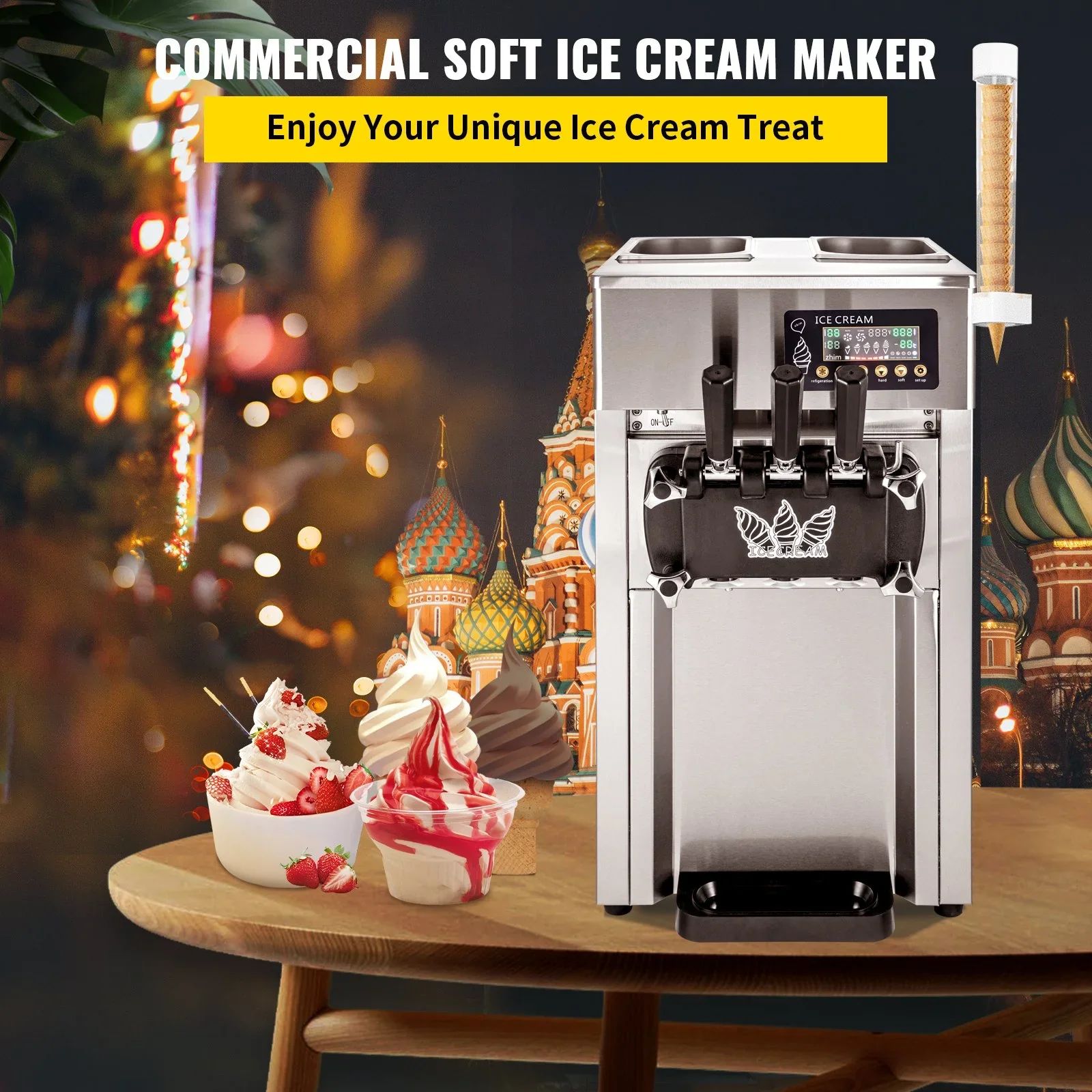 SIHAO 1200W Commercial Ice Cream Machine Countertop 18L/H Soft Serve Ice Cream Maker with LED Display