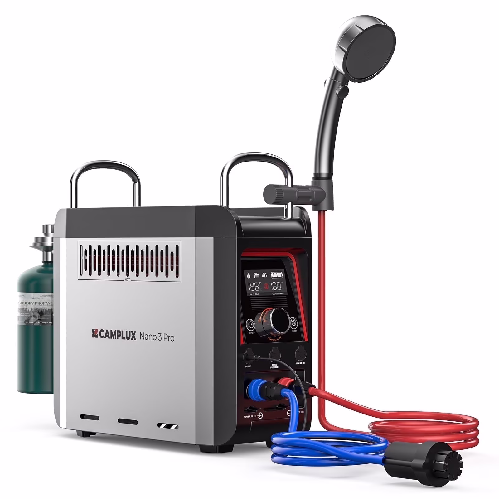 Nano 3 Pro Portable Propane Water Heater with Battery, Instant Hot Water for Camping and Outdoor Use