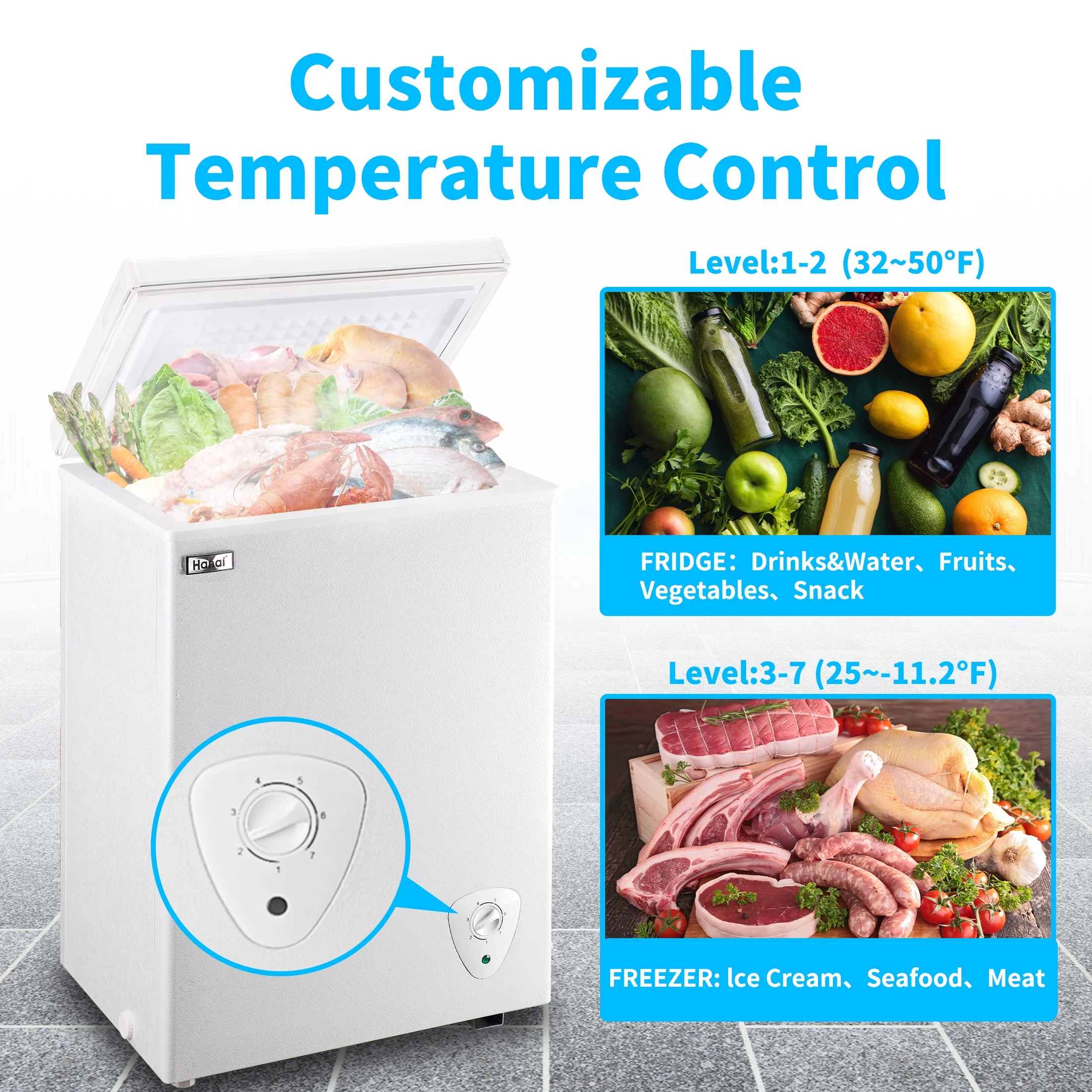 3.5 Cu.ft,Chest Freezer,Deep Freezer,Removable Storage Basket Freezer,White - Image 9