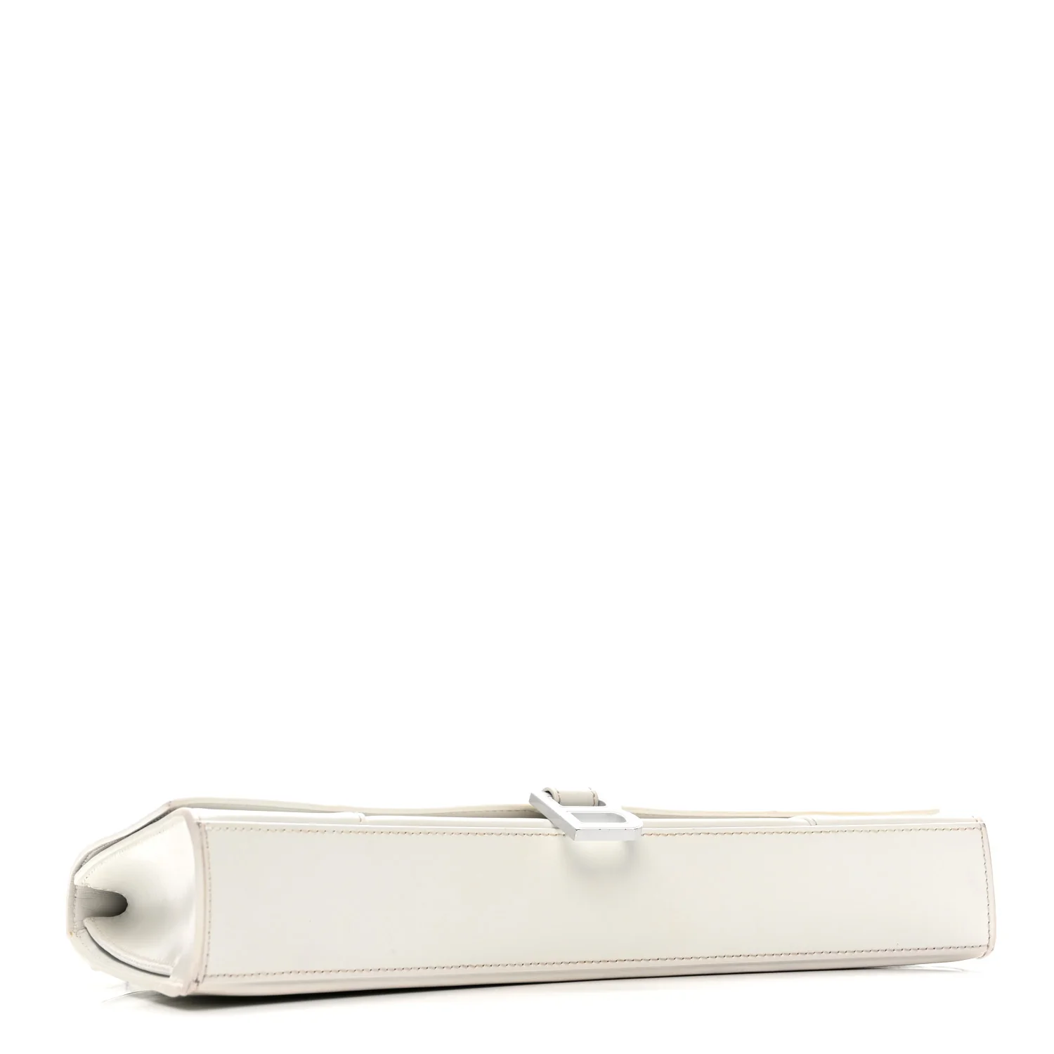 Shiny Box Calfskin Tonal B Hourglass Stretch Top Handle Bag White