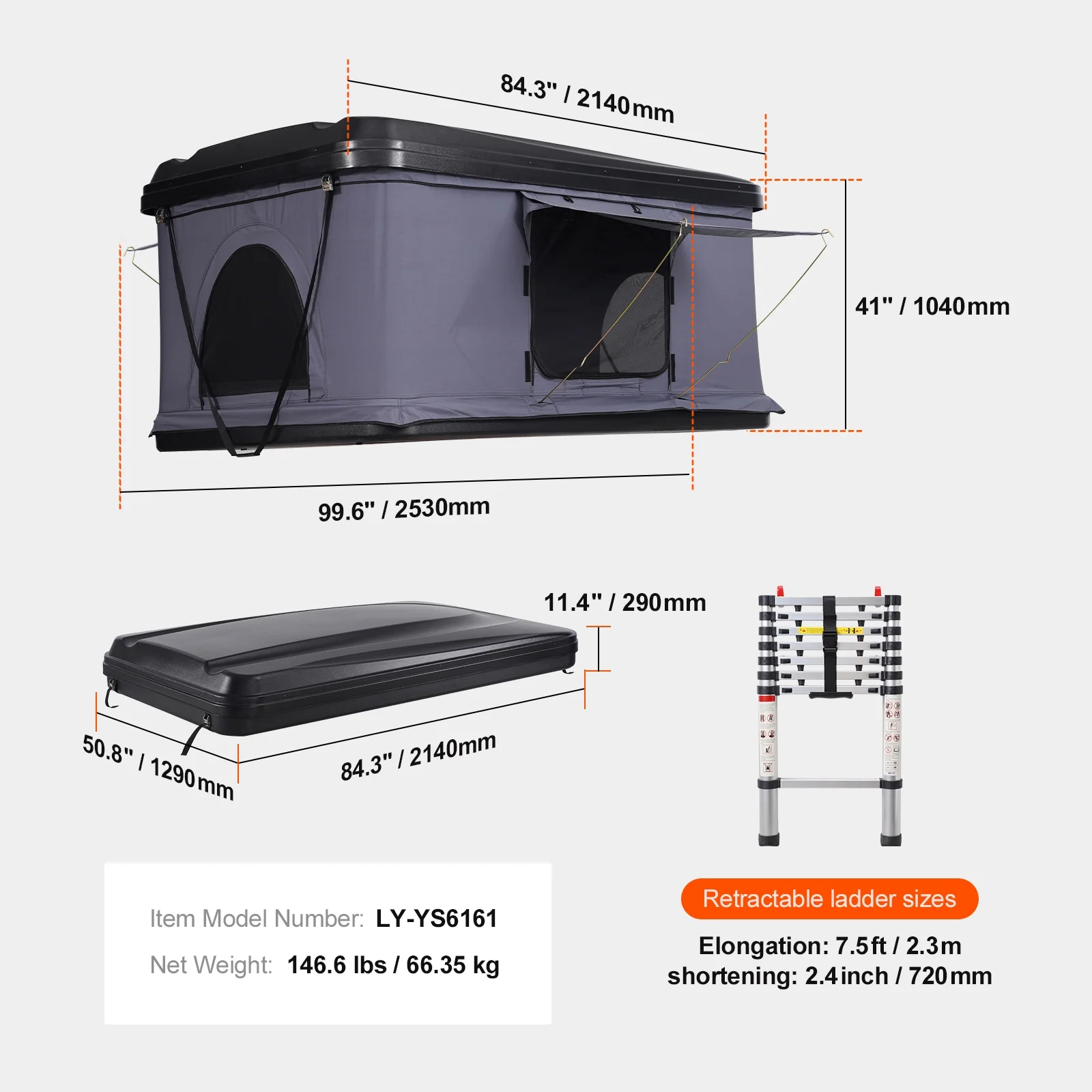 Hard Shell Rooftop Tent, Naturnest Model for 2-3 People, Includes Thick Mattress and Telescopic Ladder, Waterproof and Windproof, Suitable for Jeep, SUV, Van, and Pickup Trucks - Image 7