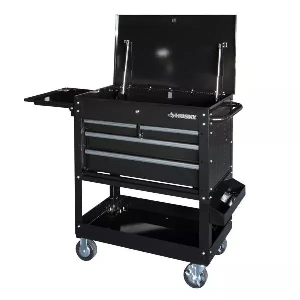 Chariot d'atelier à 4 tiroirs de 84 cm (33 po) avec table d'appoint extensible et porte-bouteilles