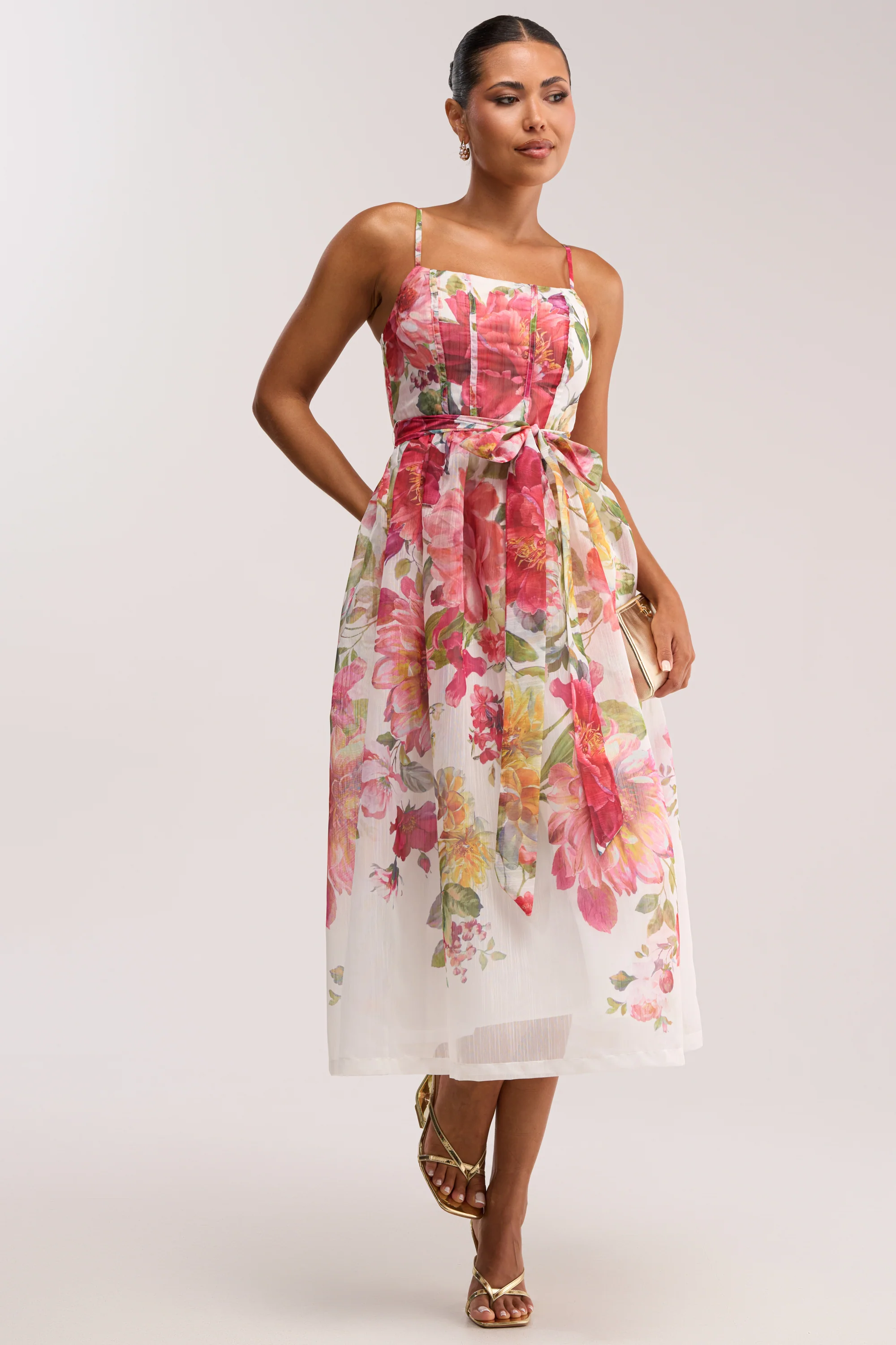GARDEN PARTY FLORAL CHIFFON MIDI DRESS - Akira Store