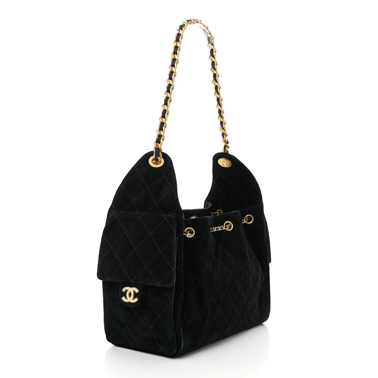 Suede Quilted Small Chanel 25 Handbag Black