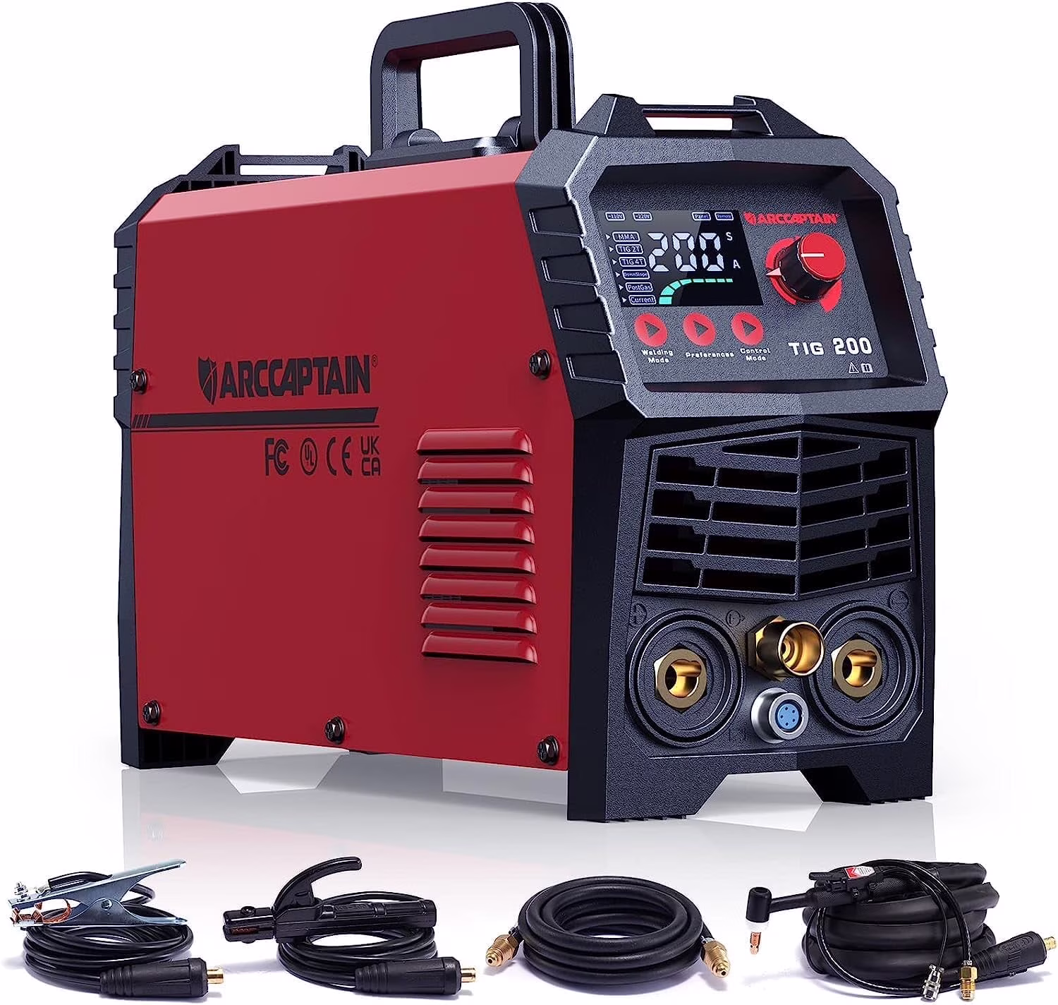 ARCCAPTAIN TIG Welder, 200A 110v/220v Dual High Frequency TIG/Stick/Arc 2 in 1 Welding Machine with LED Digital Display, 2T/4T Function and Tungsten Electrode