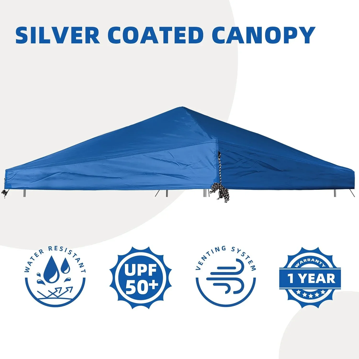 Sliver-Coated Pop Up Canopy Tent Top Cover Roof with Ropes and Velcro 10x10 Canopy Replacement Top,UV Waterproof for Garden Garden Patio Pavilion Sun Shade (Top Only, Blue) | Durable Design