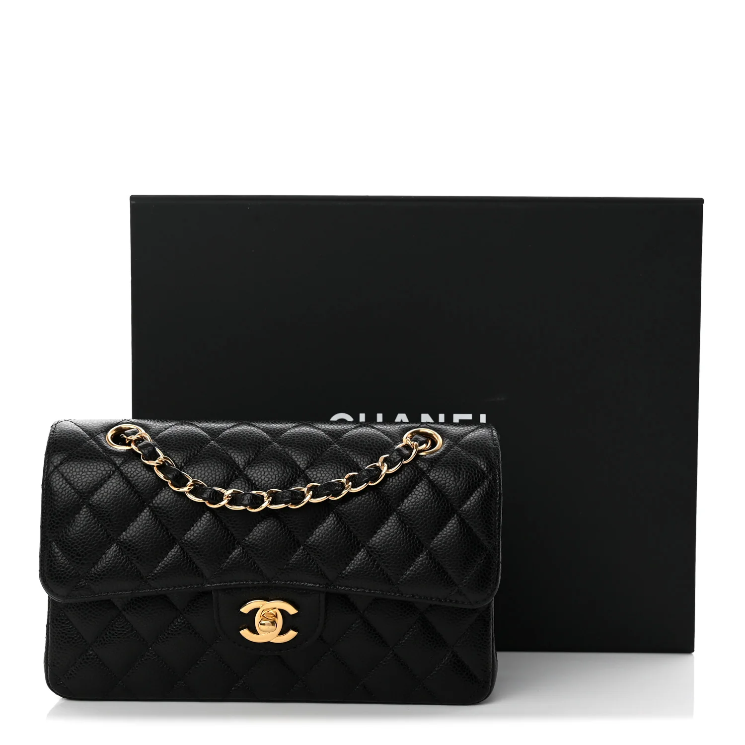 Caviar Quilted Small Double Flap Black