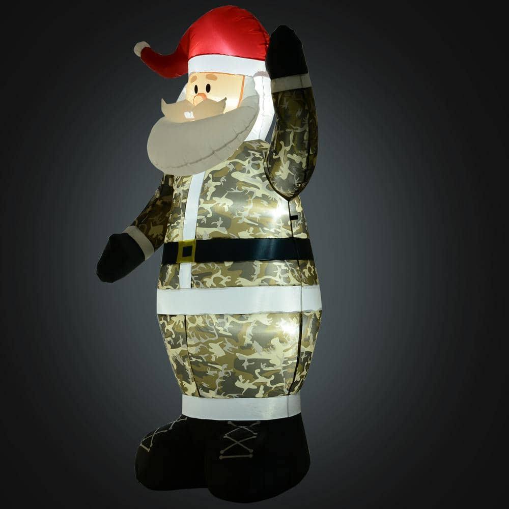 HOMCOM 8ft Christmas Inflatable Santa Claus Wearing Camouflage, Outdoor Blow-Up Yard